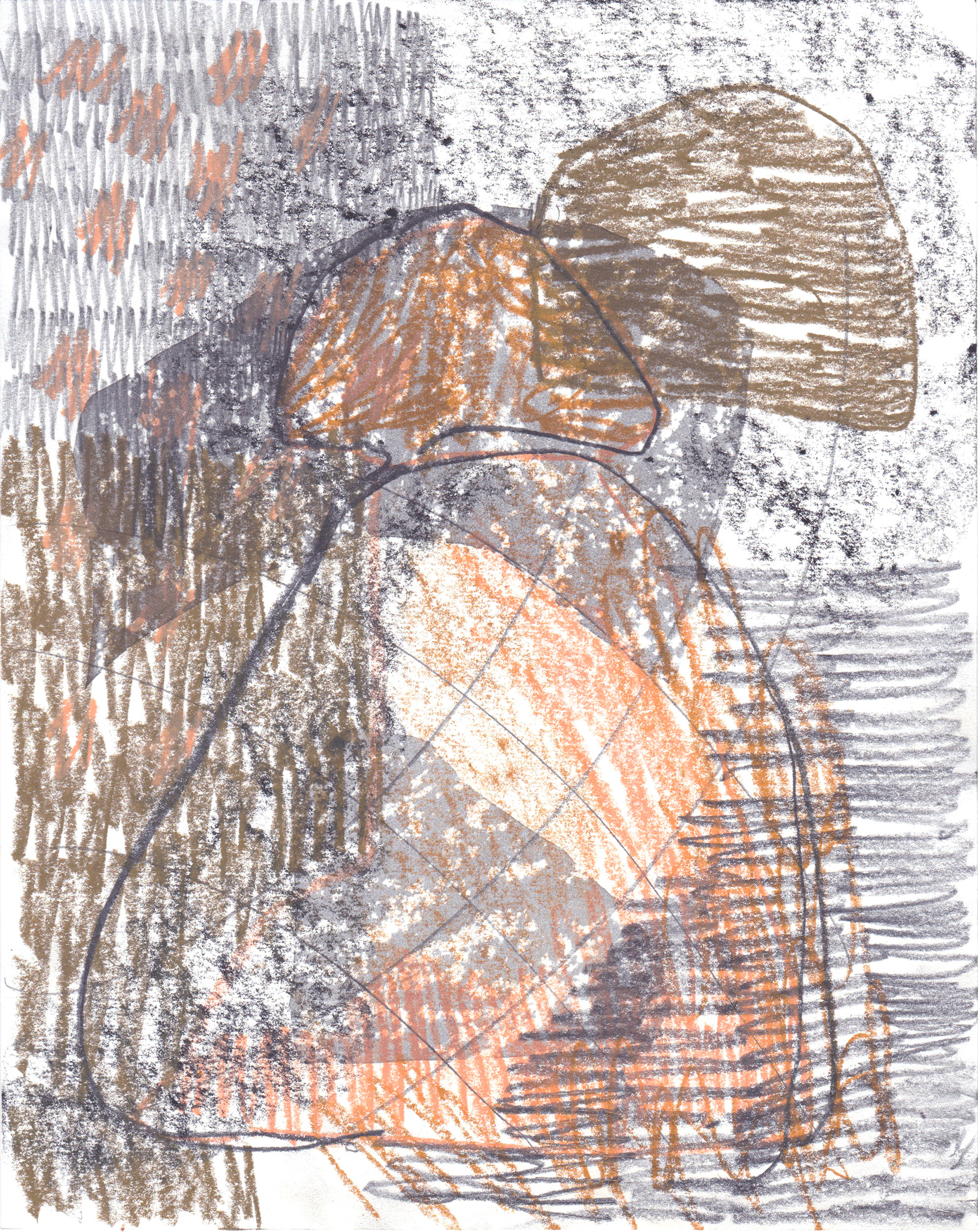 Cairn Drawing I, Graphite, pastel, crayon, and silkscreen on paper, 8"x10", 2020