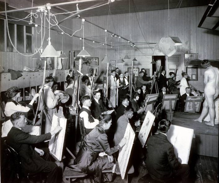 The earthquake had shaken the psyche of San Francisco and, at some point after the temblor, separate Life Classes had been abandoned. Everyone worked together during studio hours with all the accompanying dangers of exposed electrical wiring.