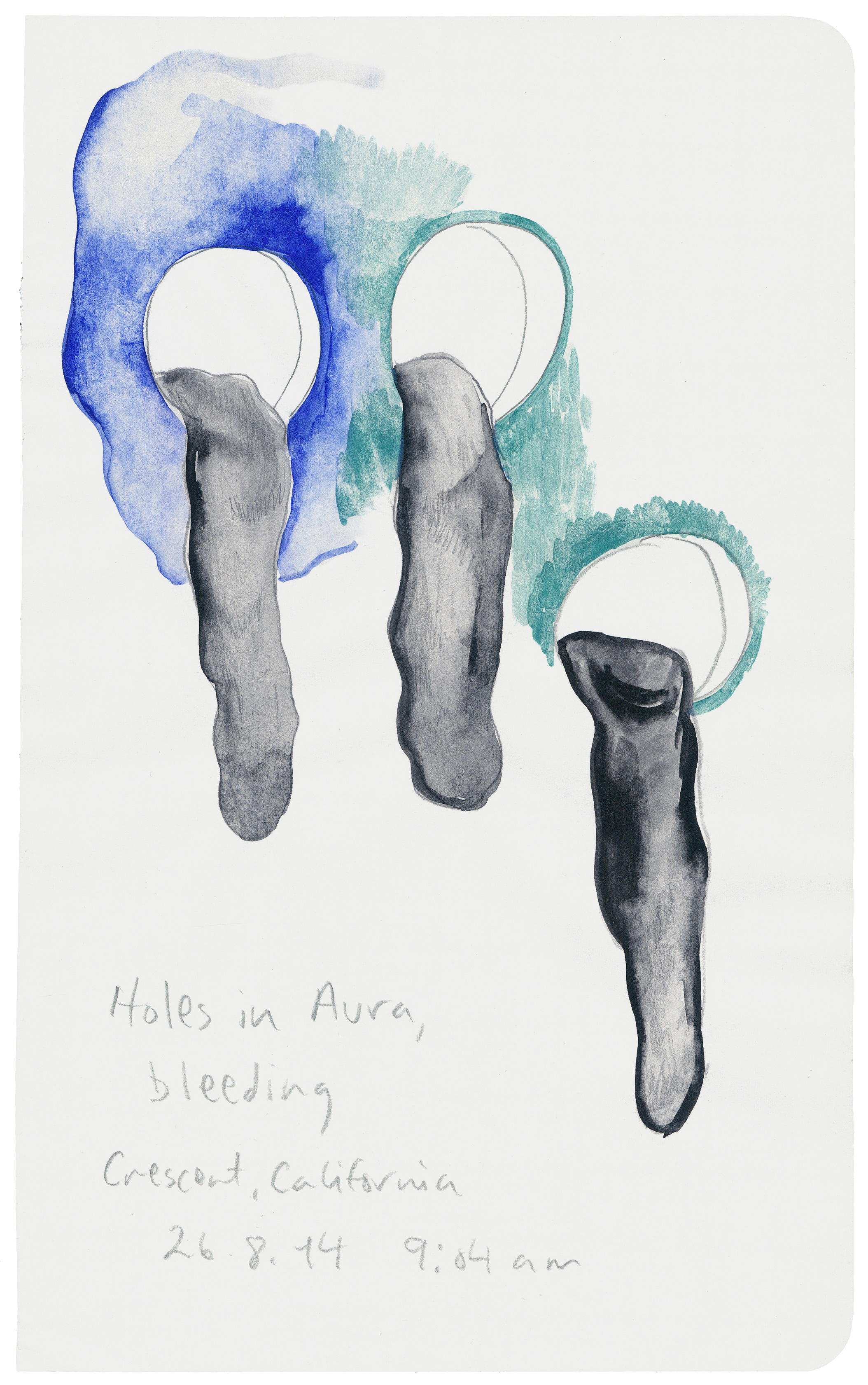 Holes In Aura..., pencil and watercolor on paper, 21 x 13 cm