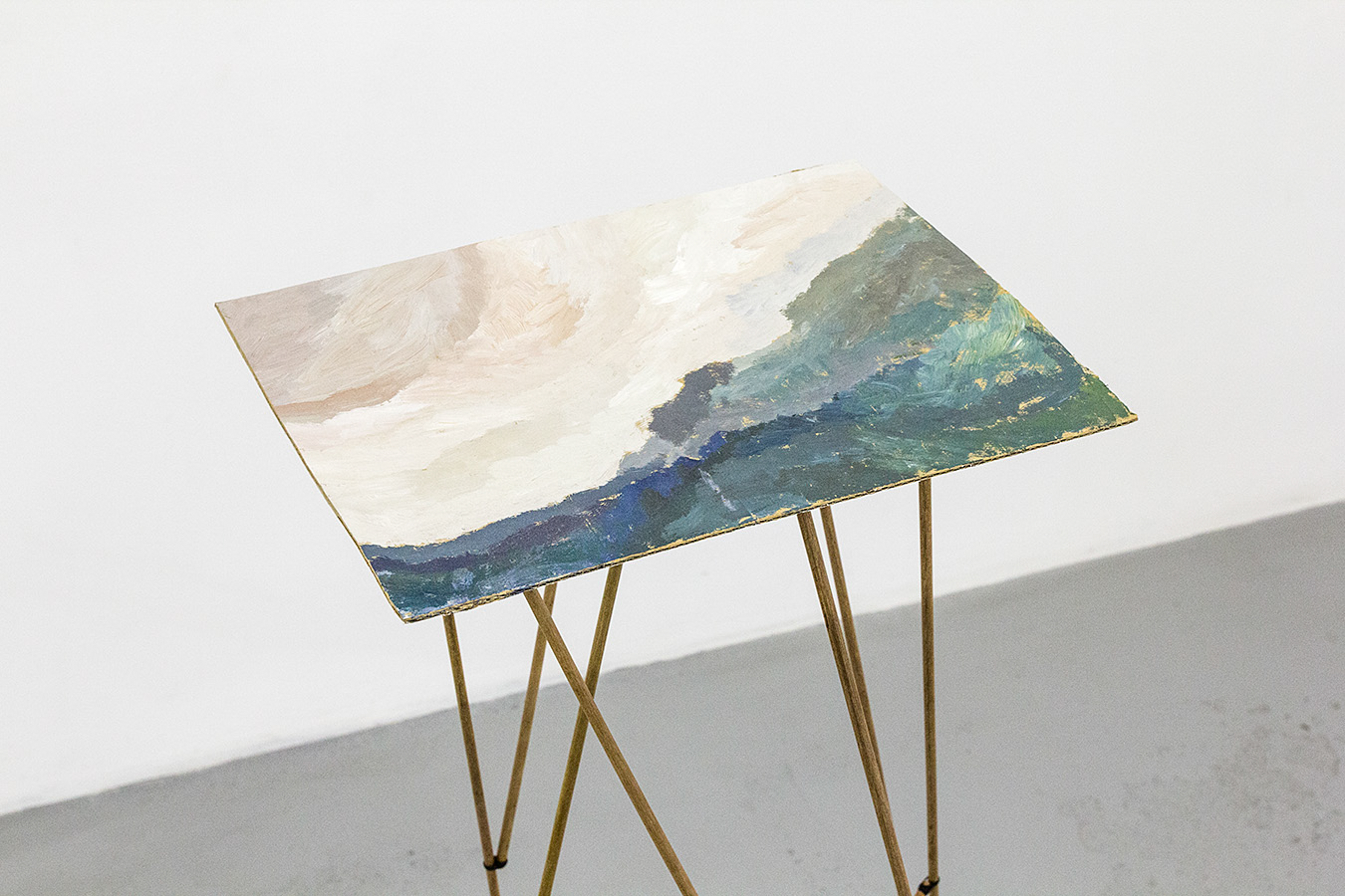 Jonah Sack,  Reverberating Landscape  (2016) | Acrylic on cardboard, dowel sticks, and silicone tape ; 105 x 70 x 40 cm