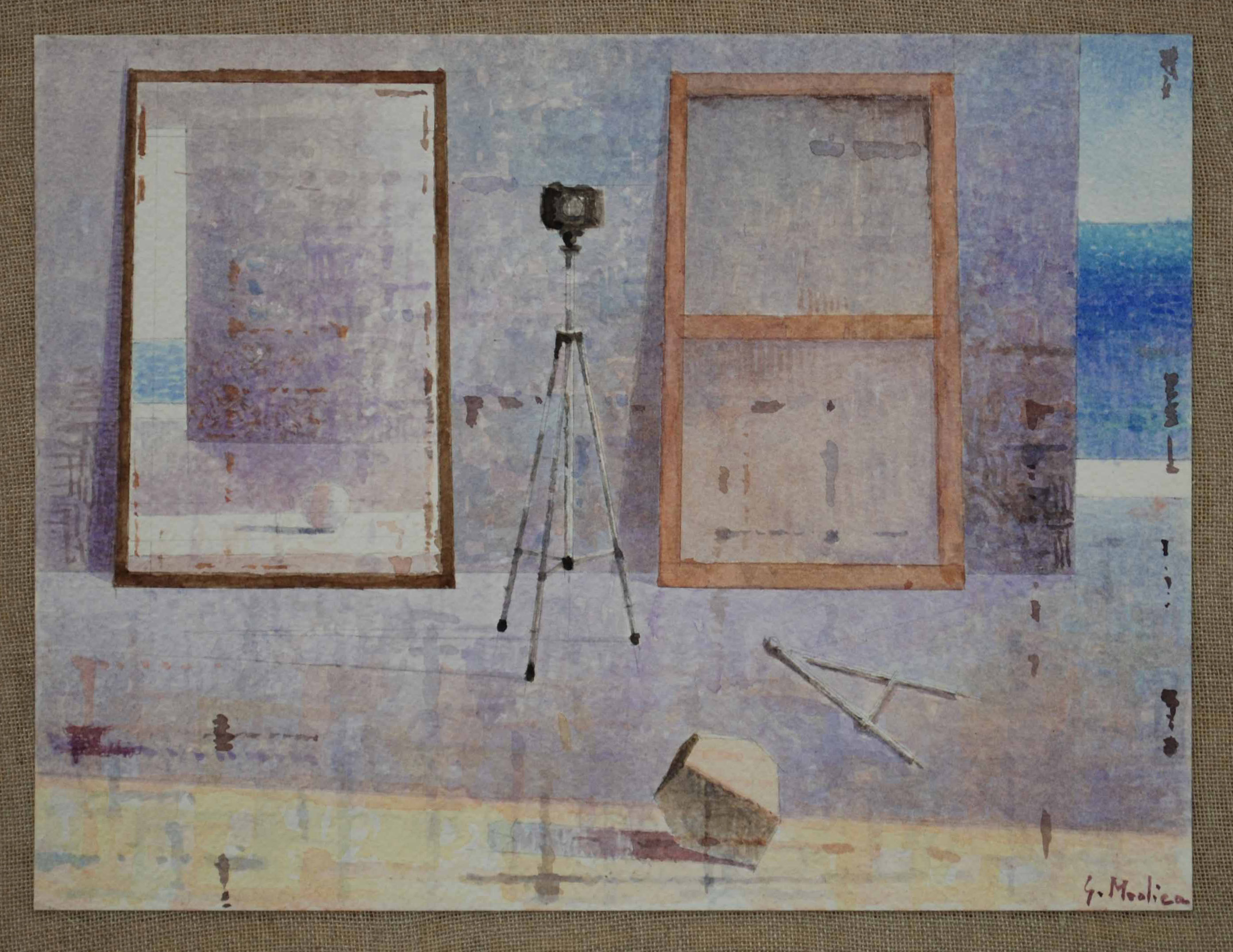 Atelier-con-specchio-2012-acquarello su carta a mano intelato-cm 27x35