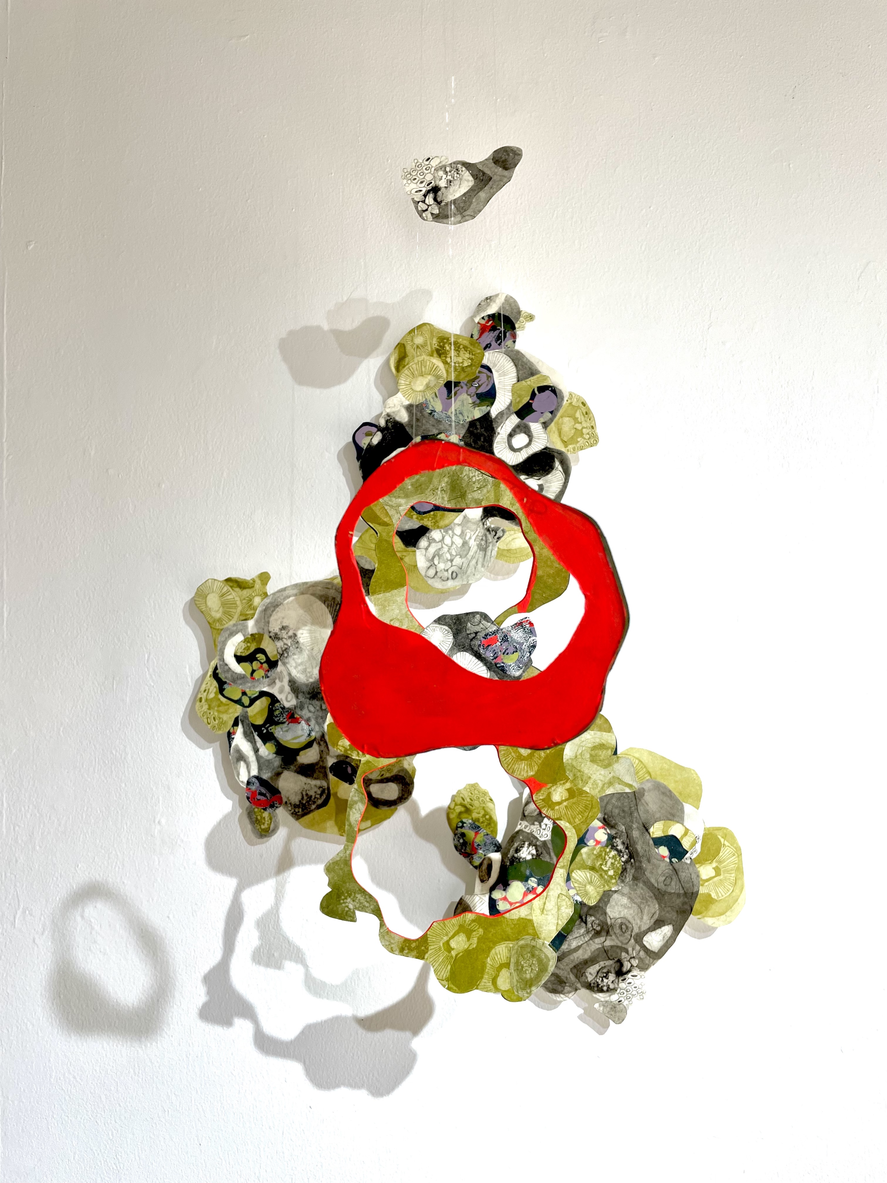 "Through" Paper Sculpture, Intaglio and Monotype Prints Collaged on Archival Board, 32"x28"