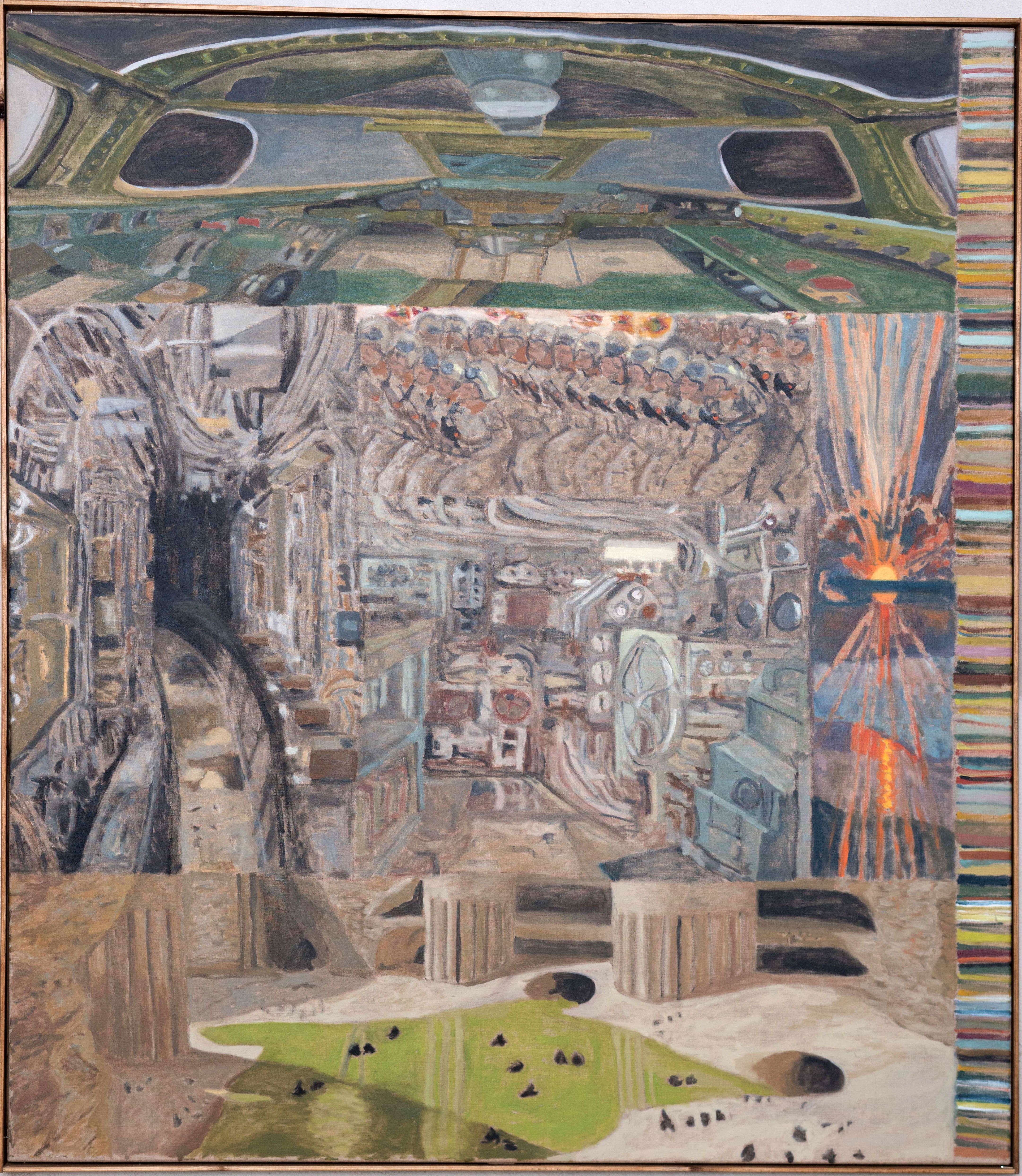 Industrial Frogs – 127 x 112 cm, oil on linen, pine frame, 2025