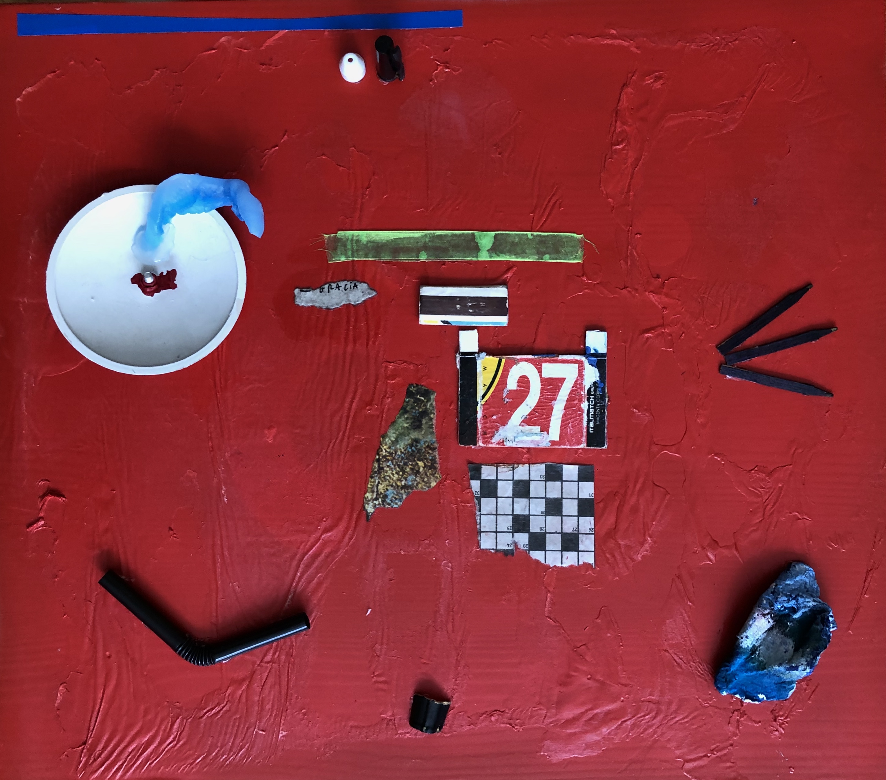 Why things exist?, 36x46x4cm, Assemblage on wooden panel, 2020