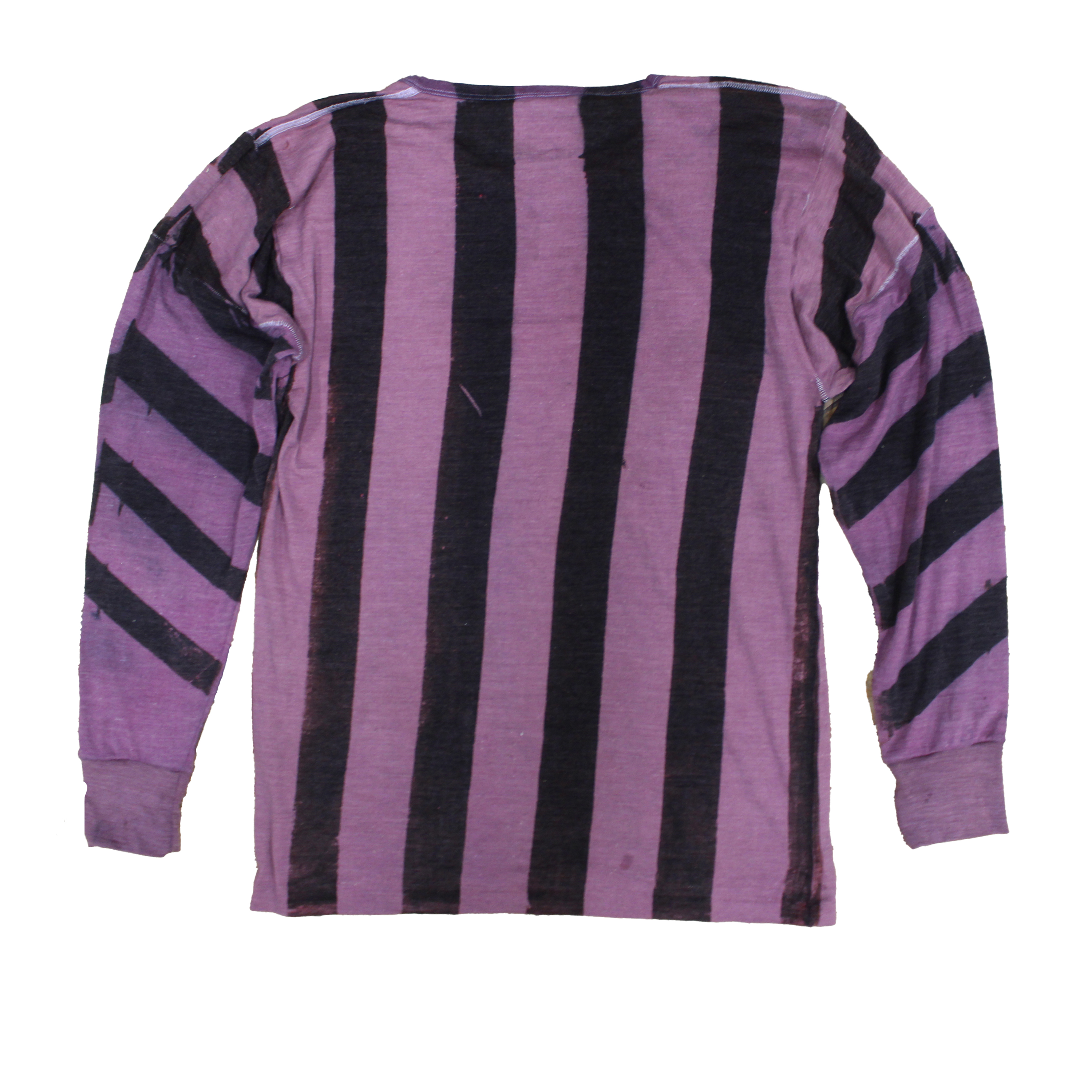 reclaimed vintage surplus thermal shirt tailored to have a boxy fit and wide sleeves. Allover printed with stripes using textile dye