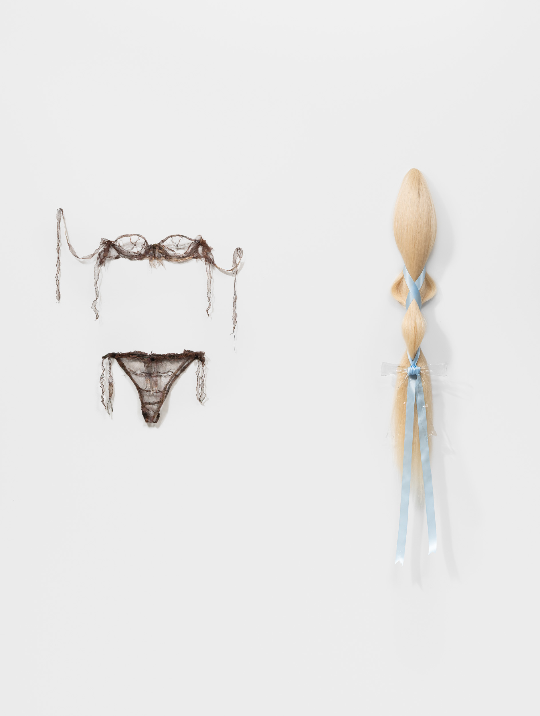 Dyson airwrap tutorial alone; I feel so emotional—2023, Woven copper underwear—2019