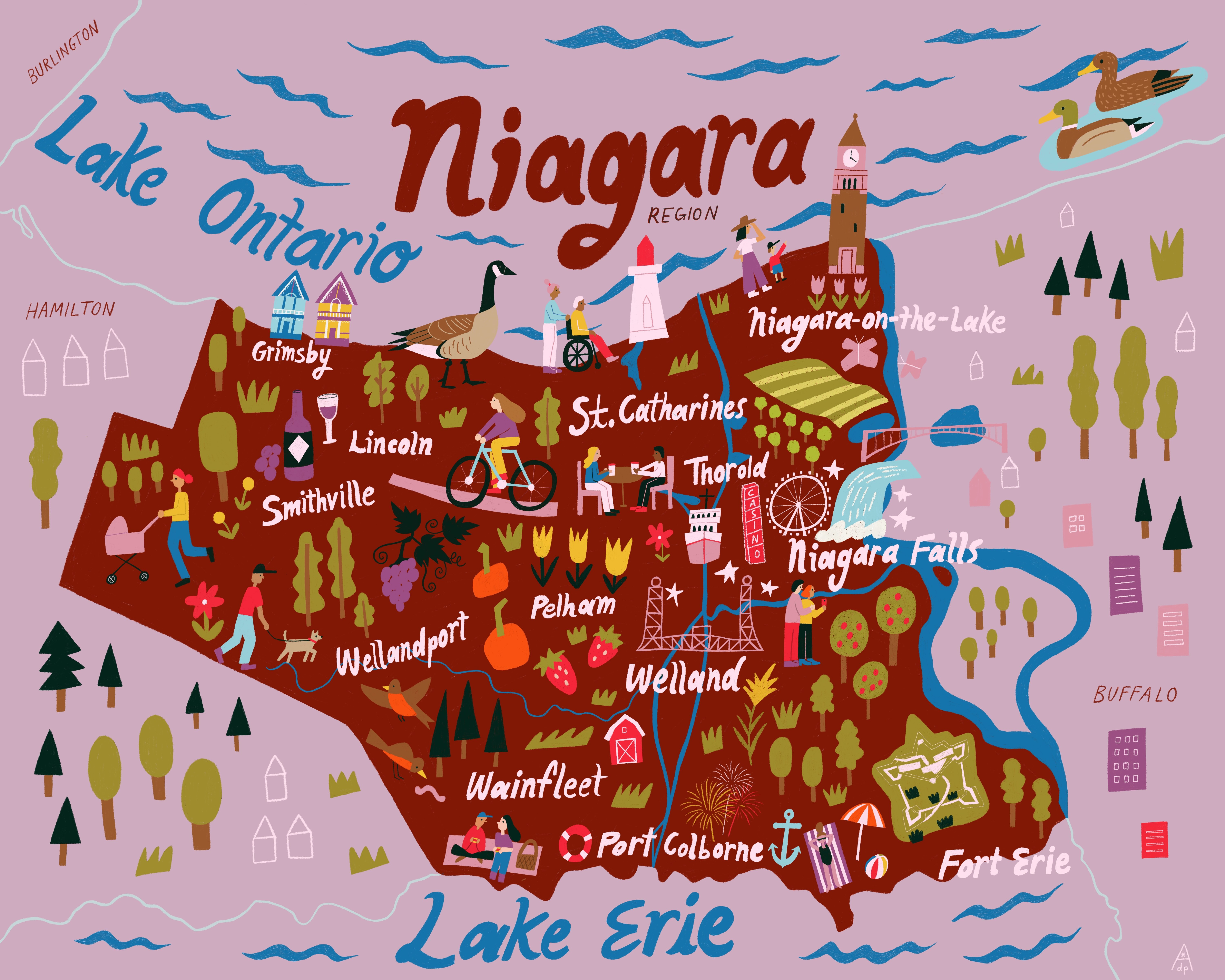 Illustrated Map of Niagara Region, Ontario
