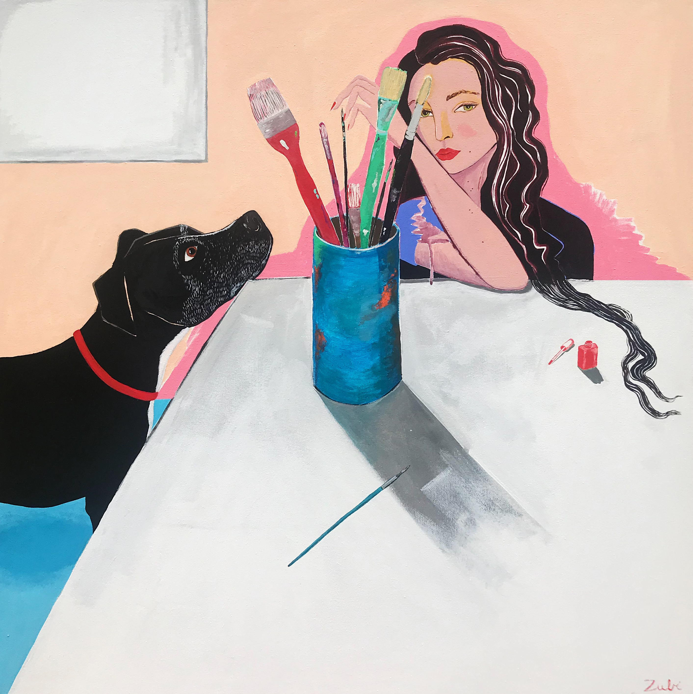 Daily Rituals, 38 x 38 inches, Gouache and acrylic, 2020.