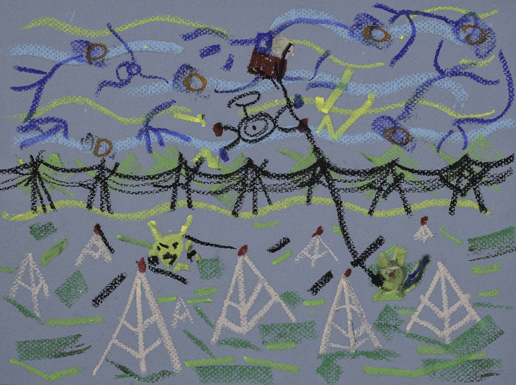 Pokemons in a Chilean September WeekSnow Removal Machine (2022)  Circuits 12x9  in   Oil Bar on Cotton Paper