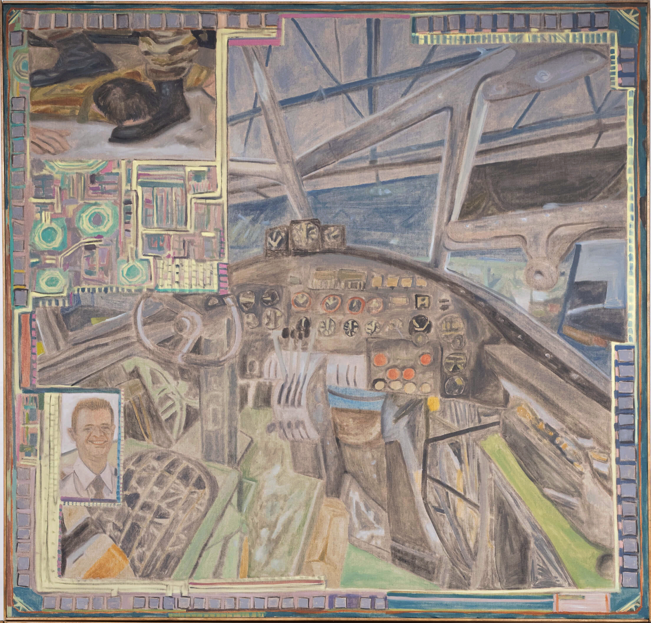 First Flight – 122 x 128 cm, oil on linen, pine frame, 2025