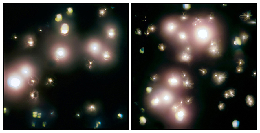 Constellation Under Streetlight #1 (Canis Minor), Constellation Under Streetlight #2 (Canis Major)2013–2014Light drawing negatives, chromogenic prints, 32 x 32 inches each