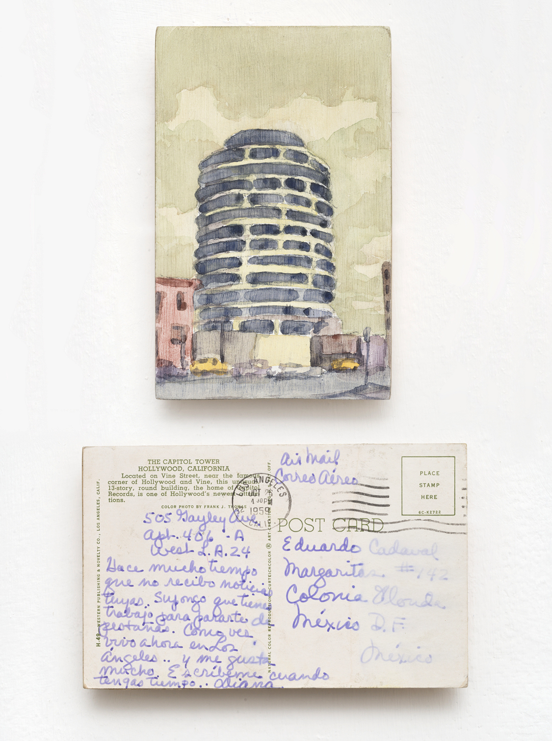Hollywood. 13,8 x 8,7 cm. Acuarela sobre madera