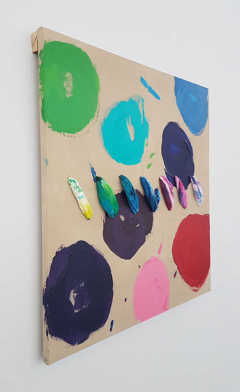 Stitches, 2021Linen/Cotton fabric, silk fabric, acrylic paint and inks(120cm x 120cm)