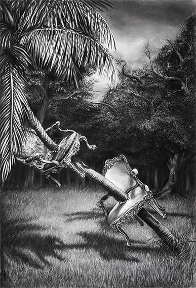 A Botanical Coincidence, 2016. Charcoal on paper, 77 x 52 inches.