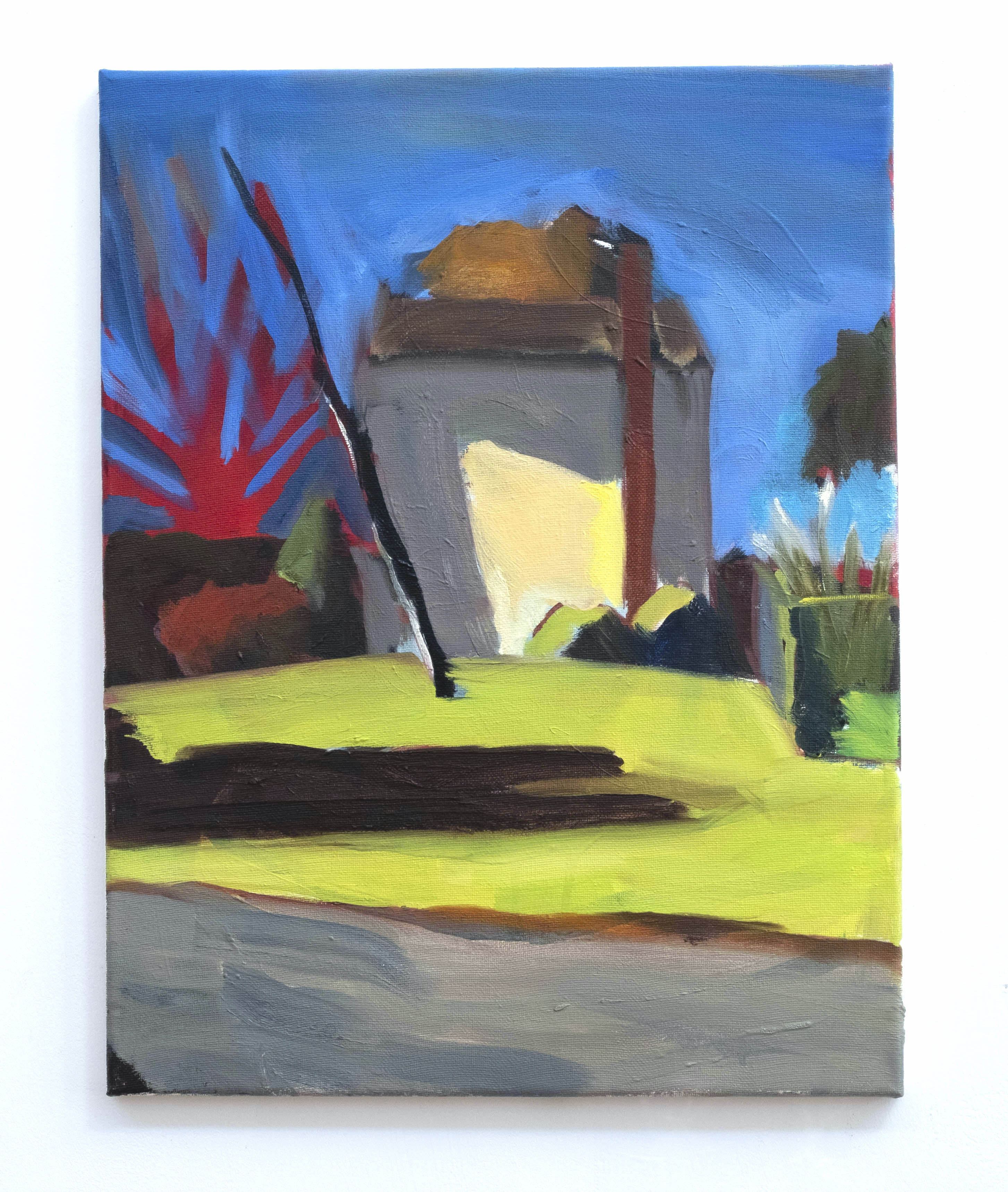 Yellow shadows and red tree, oil on canvas, 18 x 14 inches,  2019