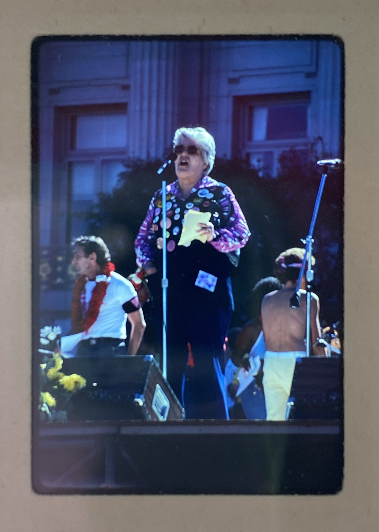 Del Martin addresses the crowd at Civic Center on Gay Freedom Day 1978, [Crawford Barton papers (1993-11)], Courtesy of Gay, Lesbian, Bisexual Transgender Historical Society.