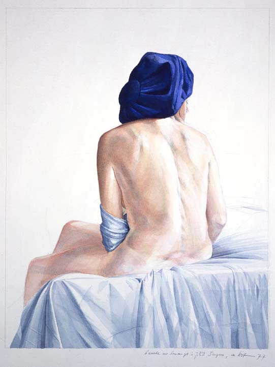 Lieneke met blauwe baret 1977 - watercolor 80x60 cm
