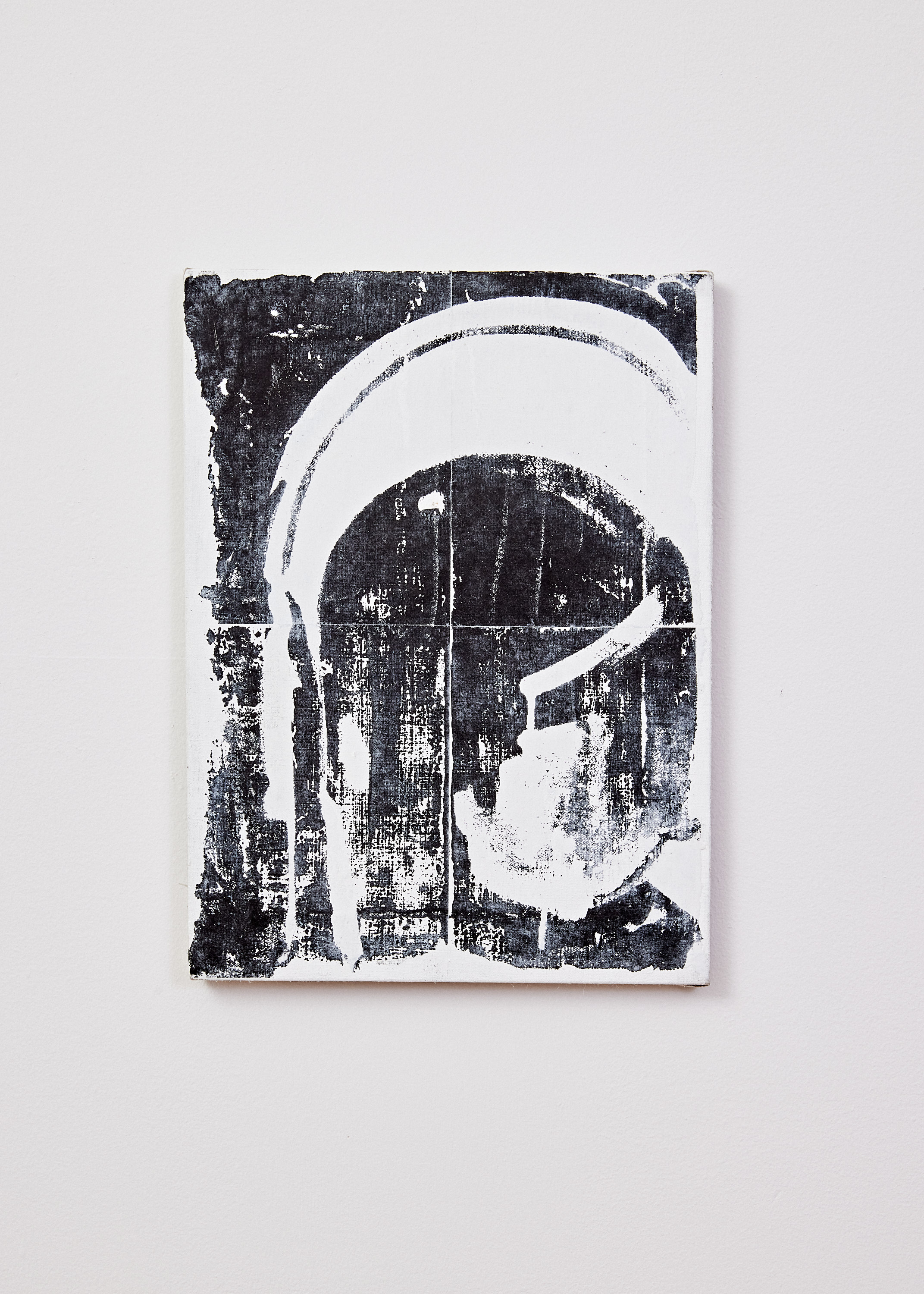 Untitled, 2022 Toner, paper, and acrylic resin on primed linen, 15"x13"