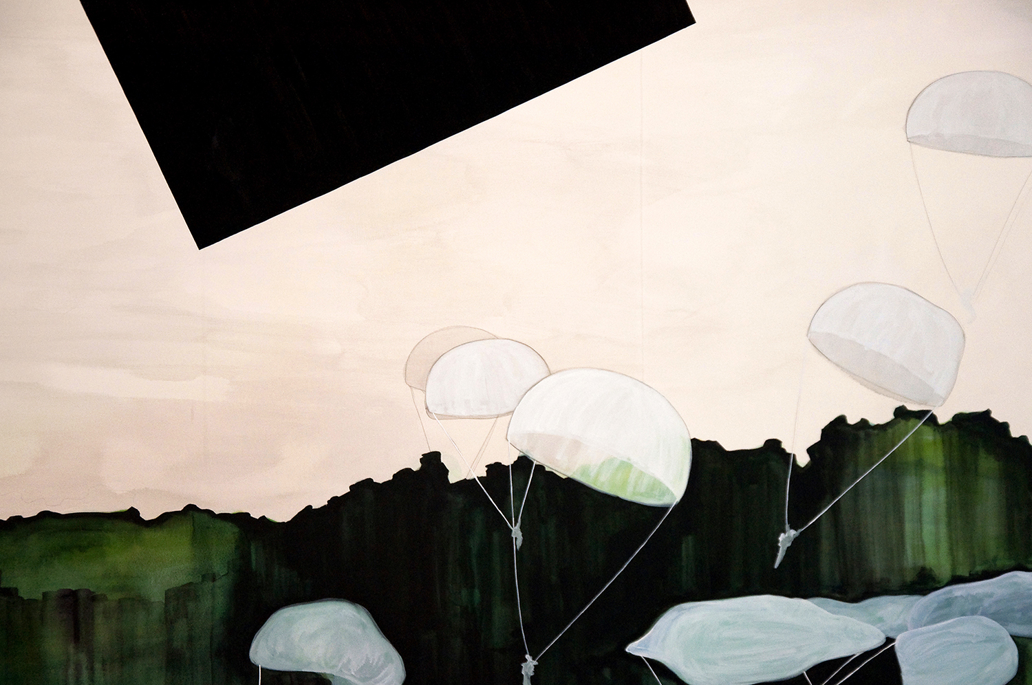 paratroopers - diptych (detail). watercolor + gouache on arches. 85 x 94 inches framed