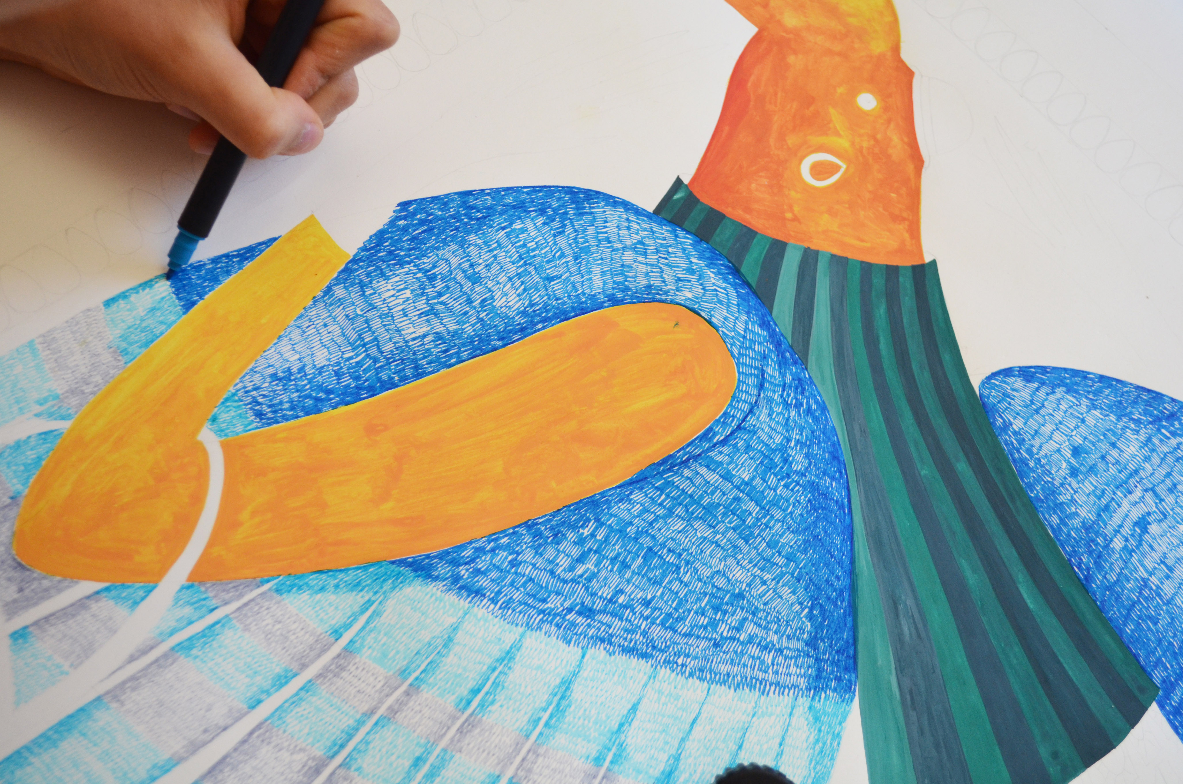 Birds in Dresses - collection of three limited edition silk scarves; 90 x 90 cm; digitally printed from original 90 x 90 cm gouache painting