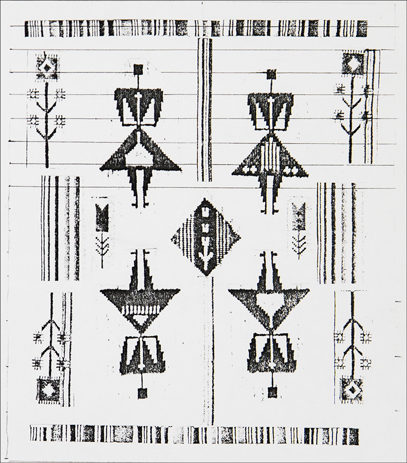 Design for handmade carpet. Collage. Xerox copy on cardboard. 1980's