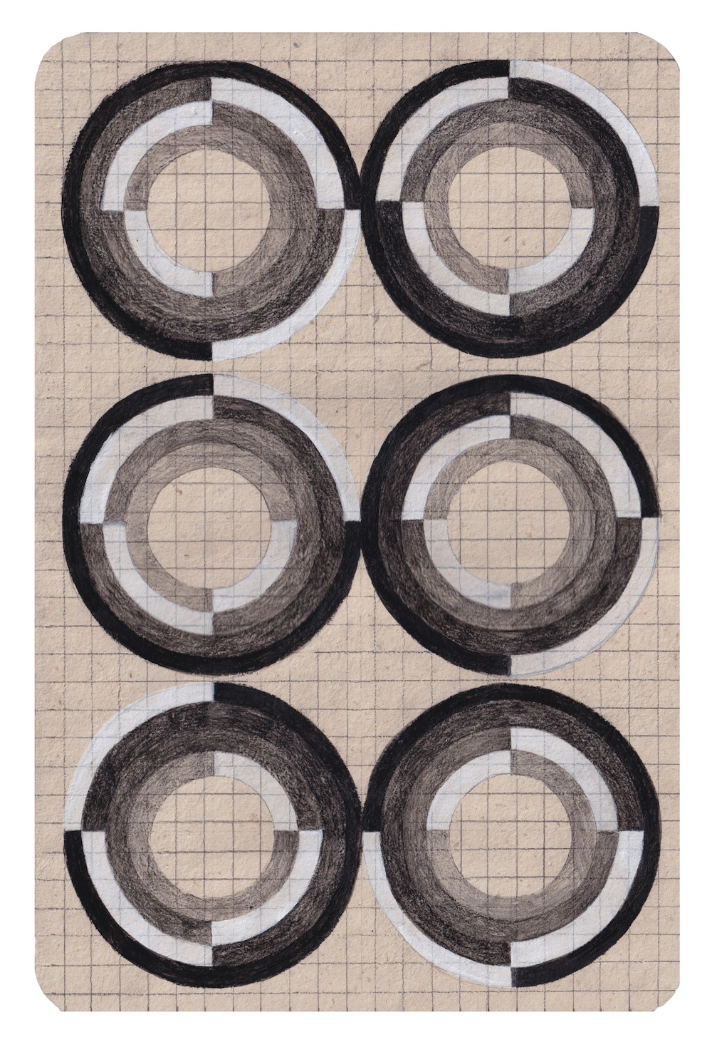 circularity, gouache and polychromos on handmade flax paper; 23 x 35 cm