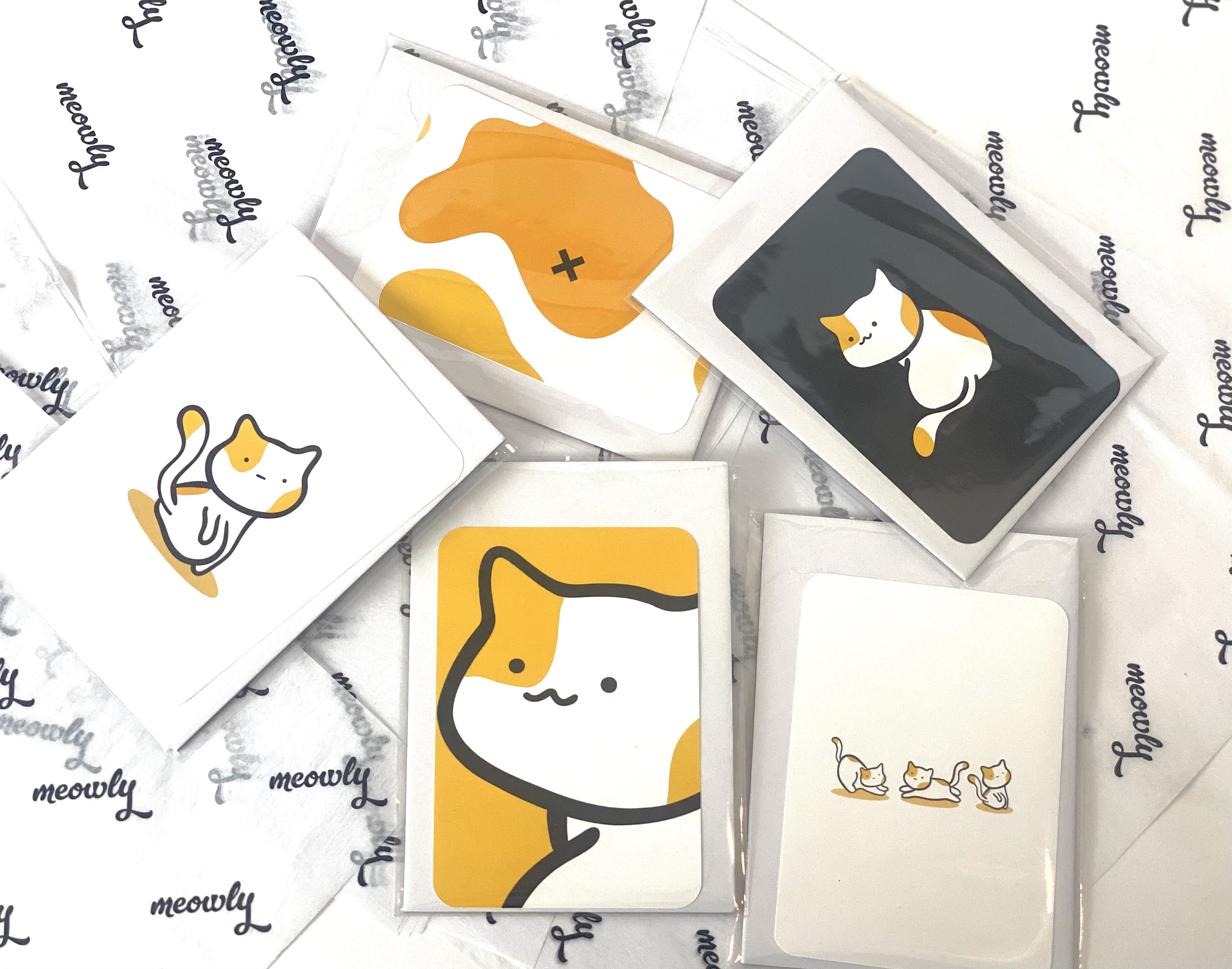 Meowly Prints and tissue paper for packaginglaser printed and cut, 2023image taken by Jessica Coffin