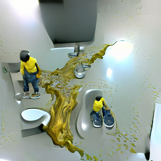 A huge puddle of pee on one of the sinks. | 3D Rendering