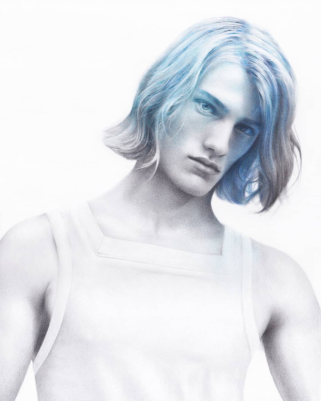 Nightfall 02, 2021Graphite and colored pencil on paperModel: Martijn Faaij