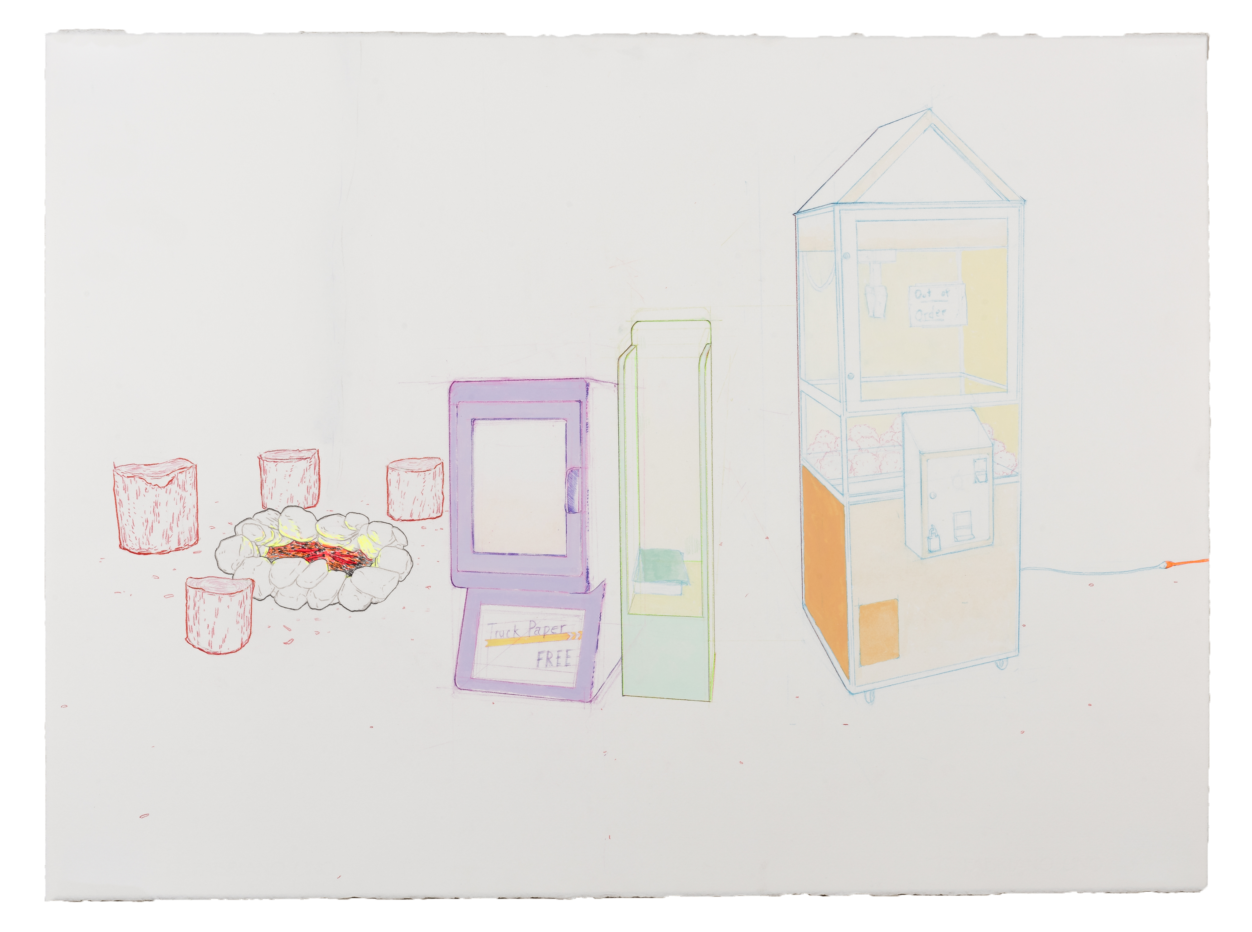 Ghost Blurred, copying pencil, colored pencil, gouache on handmade paper, 22 x 30