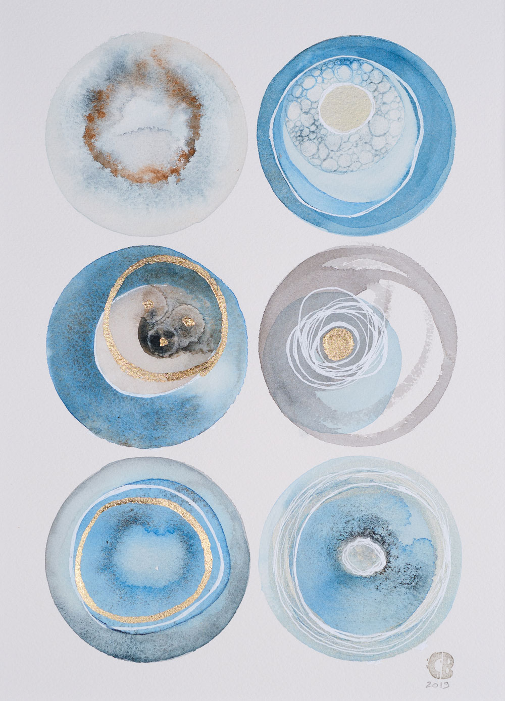 Half a Dozen 2018  Watercolor, ink, and metallic foil 8" x 10"