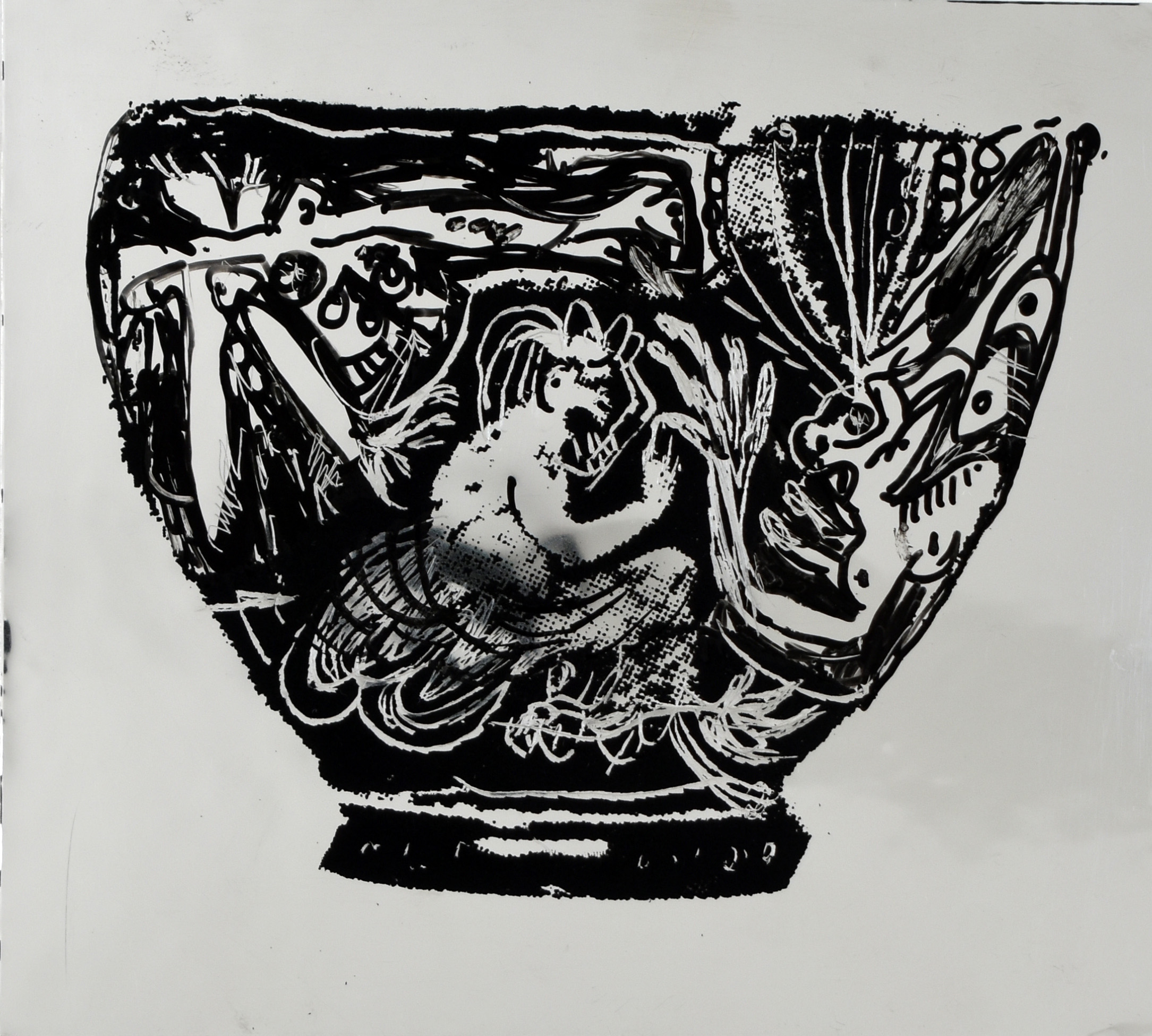 213377 (M.DR.02) A: Owl and Birds In Tree. B: Satyr Catching Birds, Trees, Screenprint and acrylic drawing on double aluminized polyester film, 3.75 x 4.25 in., 2024