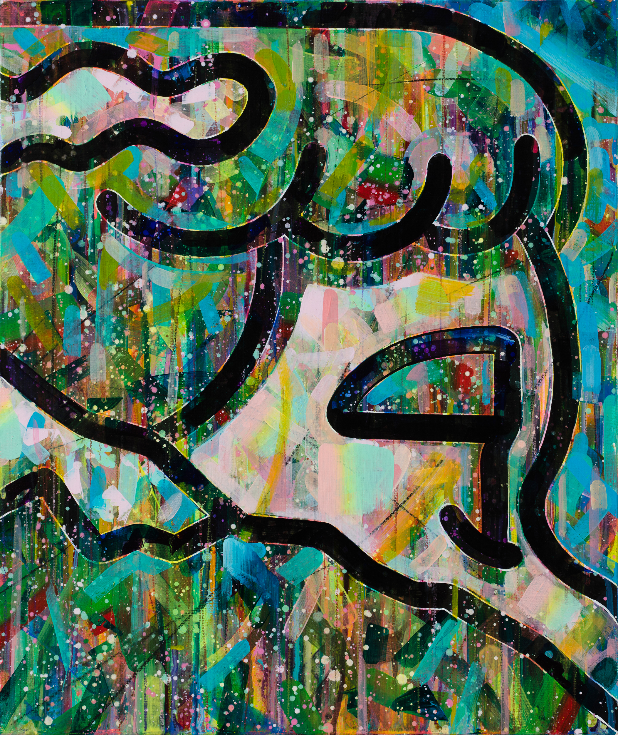 〈나왔다〉, 2018, 캔버스에 아크릴, 색연필, 45 x 38cmIt comes out, 2018, acrylic, colored pencil on canvas, 45 x 38cm