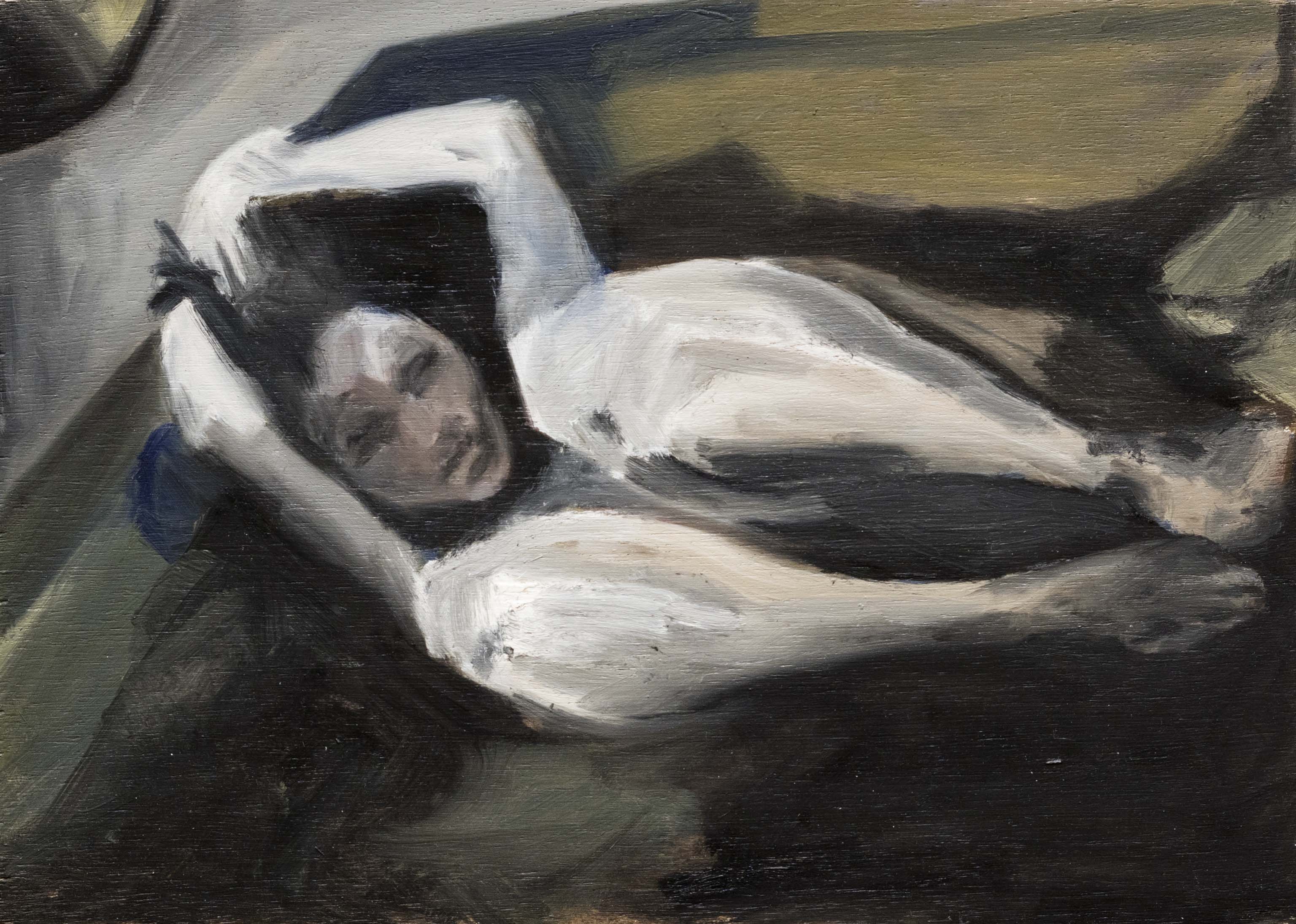 Hands Up, Bend Knees. 2016. oil on wood. 12x8 inches. 31x20 cm.