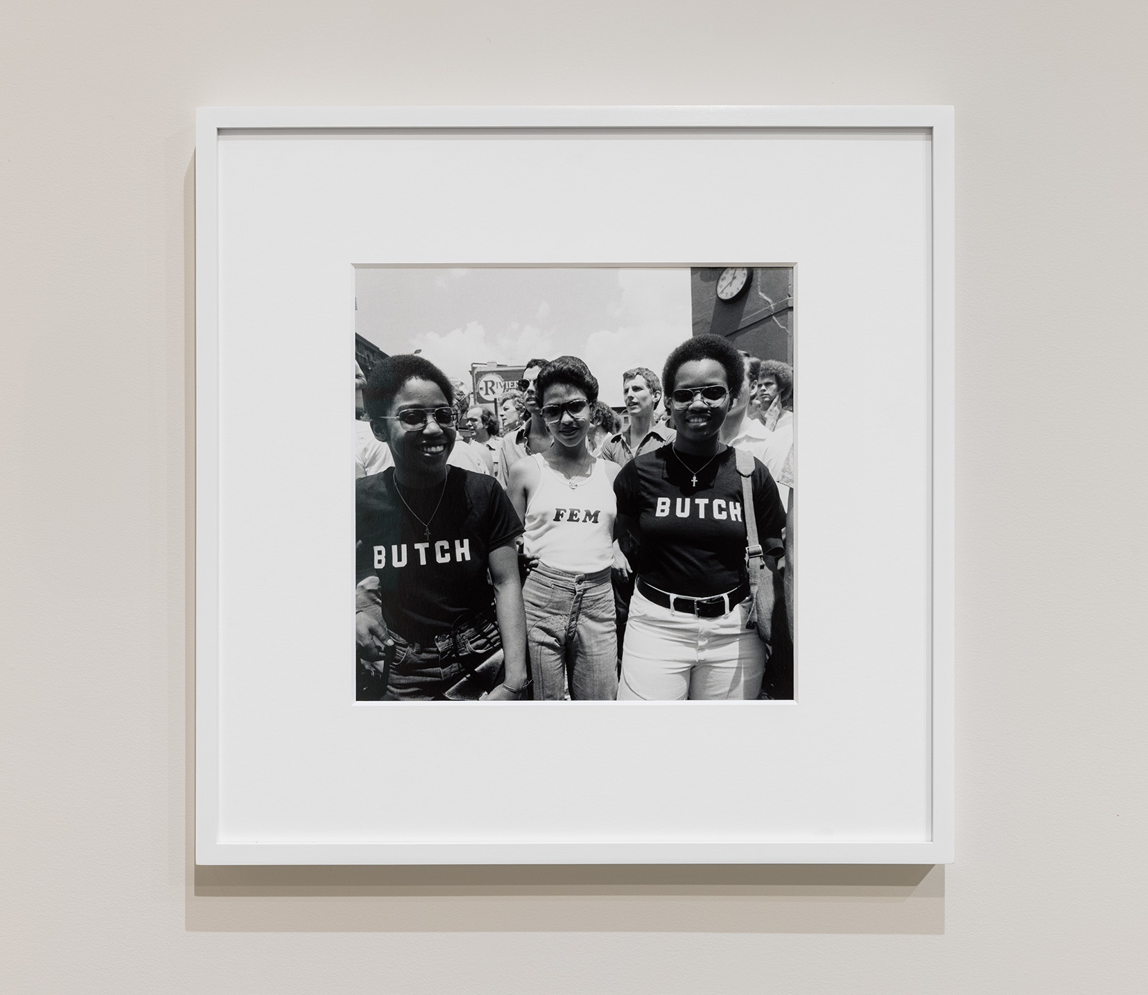 Meryl Meisler, BUTCH FEM BUTCH, Christopher Street Liberation Day, NY, NY, June 26, 1977, 1977. Gelatin silver print, 16 x 20 inches.  Photo by Etienne Frossard.