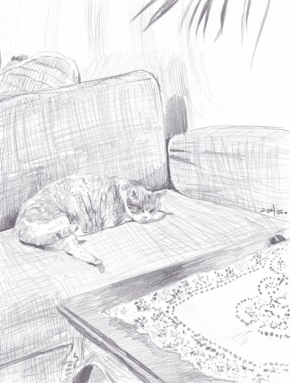 카페의 고양이, 2021, pencil on paper, 27.9*21(cm)