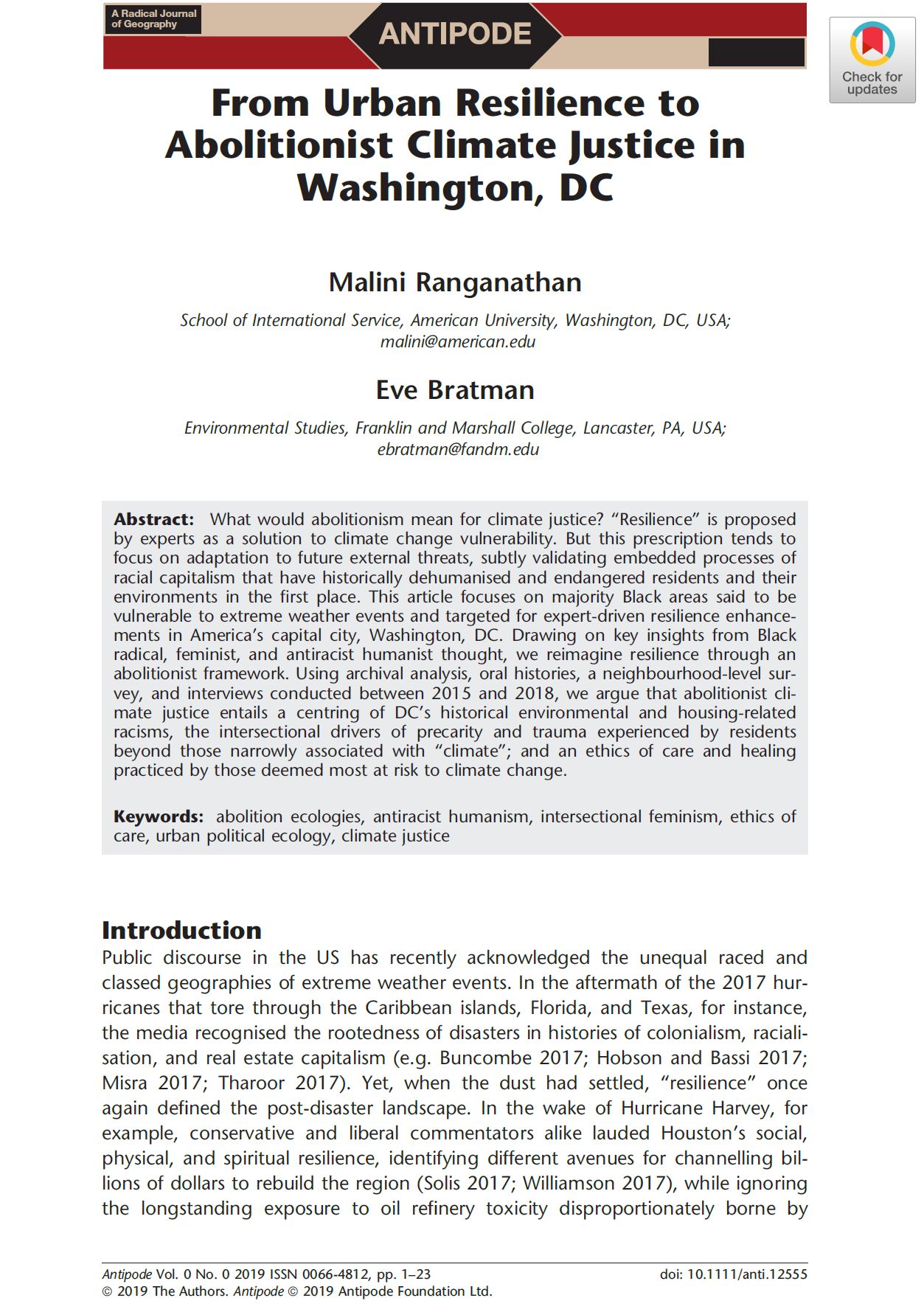 From Urban Resilience to Abolitionist Climate Justice in Washington, DC | Malini Rangagathan, Eve Bratman [canvas]