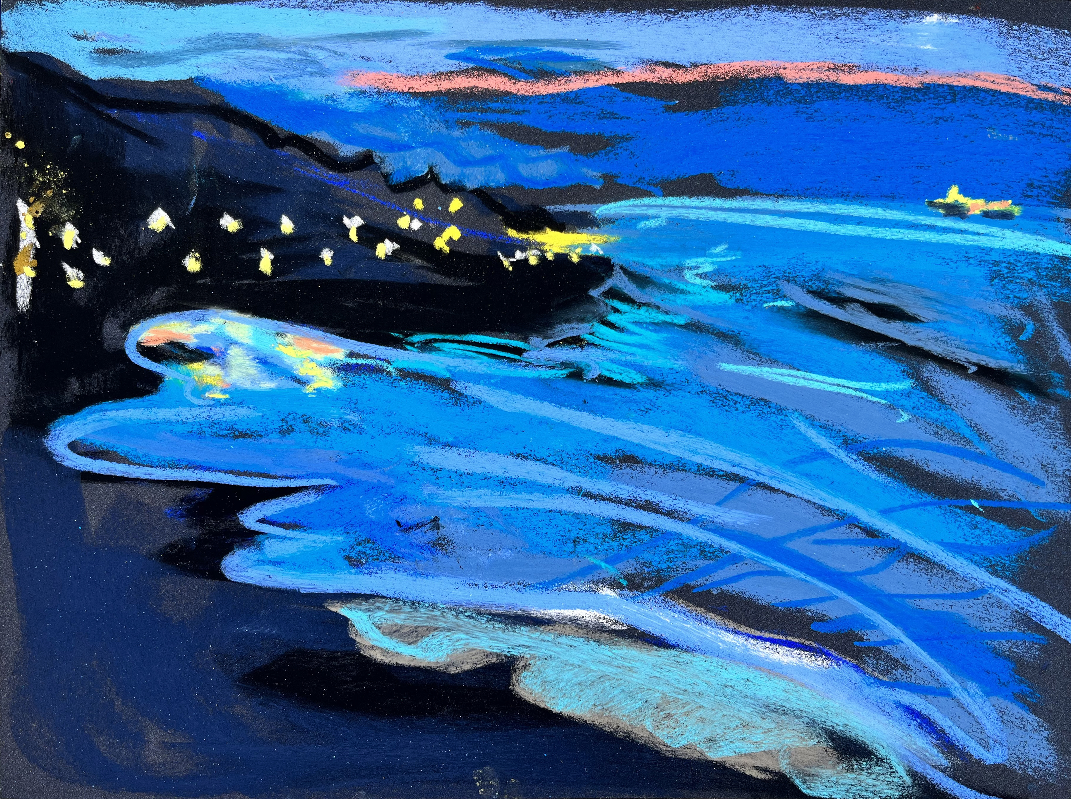 The Moon Over S&egrave;te, 4am, 2023Pastel on paper11 4/5 x 15 3/4 in.30 x 40 cm