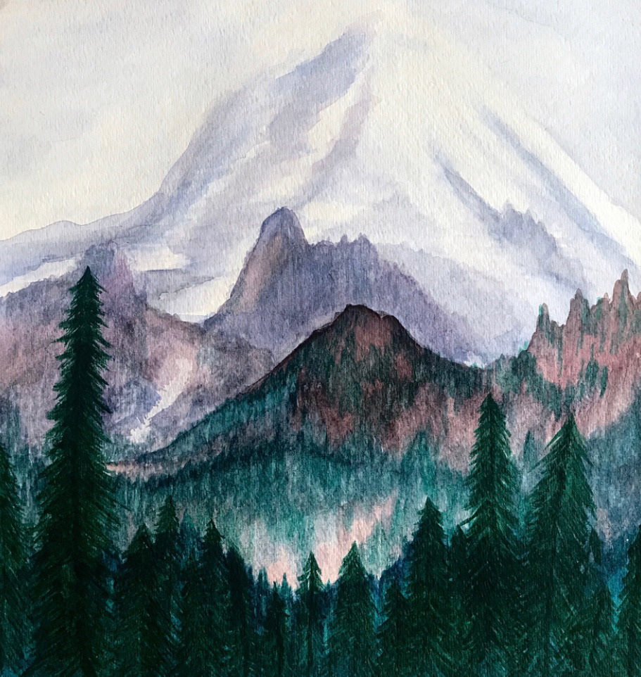 landscape study, watercolor on paper