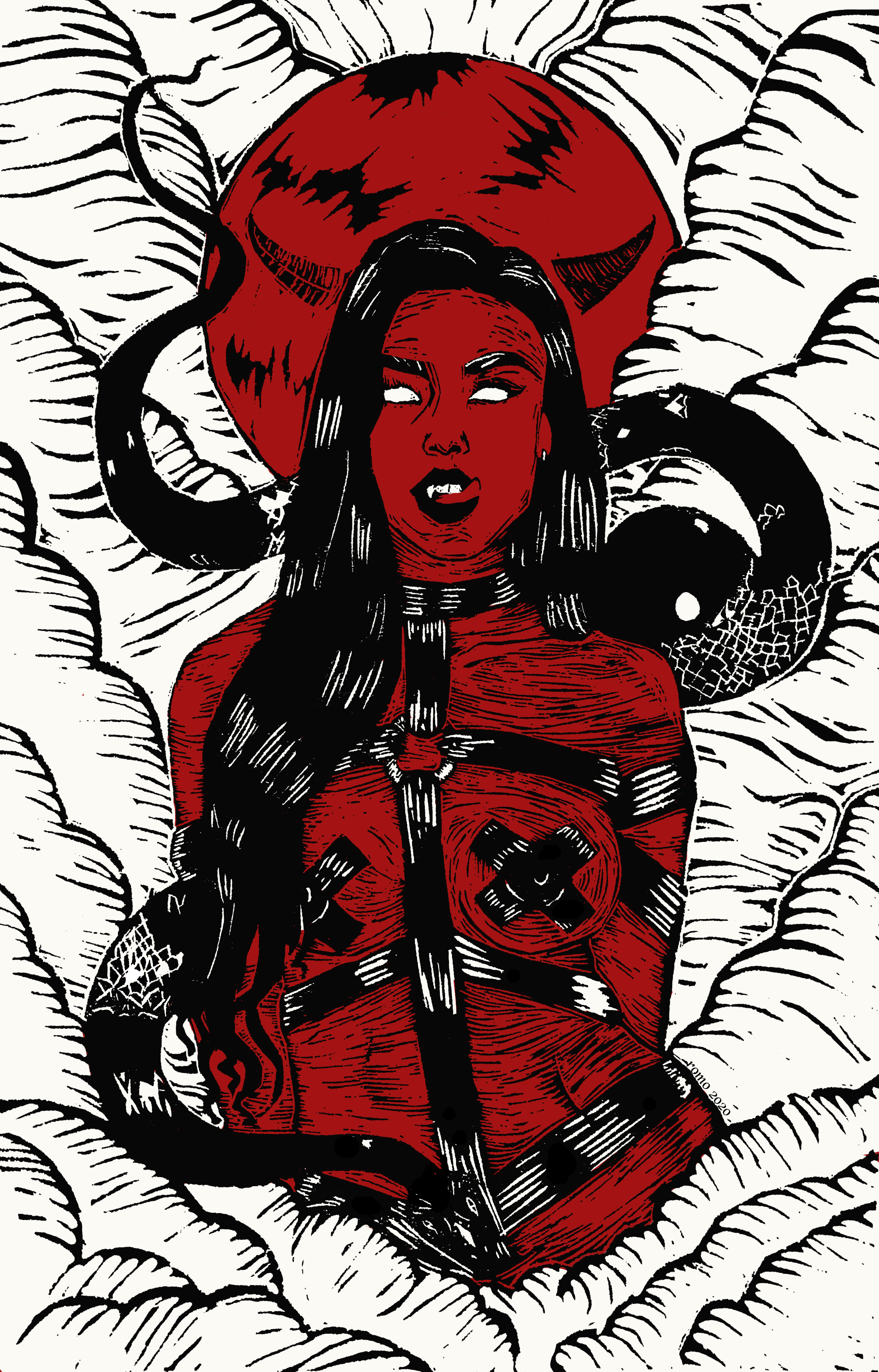 Eve and Lilith, Woodblock, 12" x 17", $200