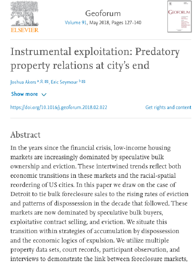 Instrumental Exploitation: Predatory Property Relations at City’s End