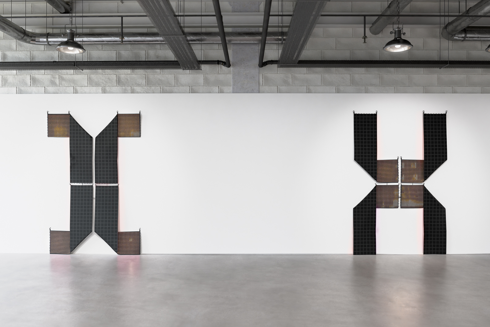 Thinkpol thoughtlord, 2020, infrared thermograph on LED curtain, media player, electronics, each 96 x 64 x 5 in. (244 x 162 x 13 cm)