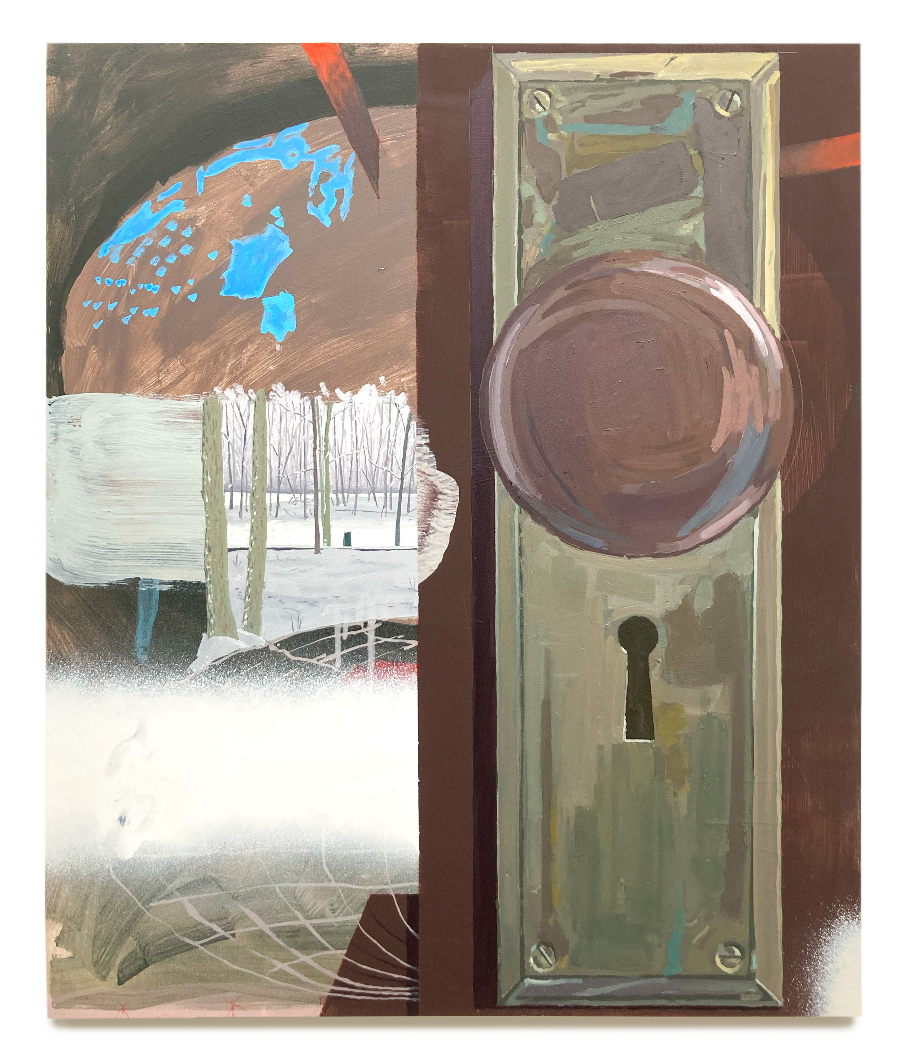 Door Handle; Acrylic, Oil and Spray Paint on Panel; 24x20"