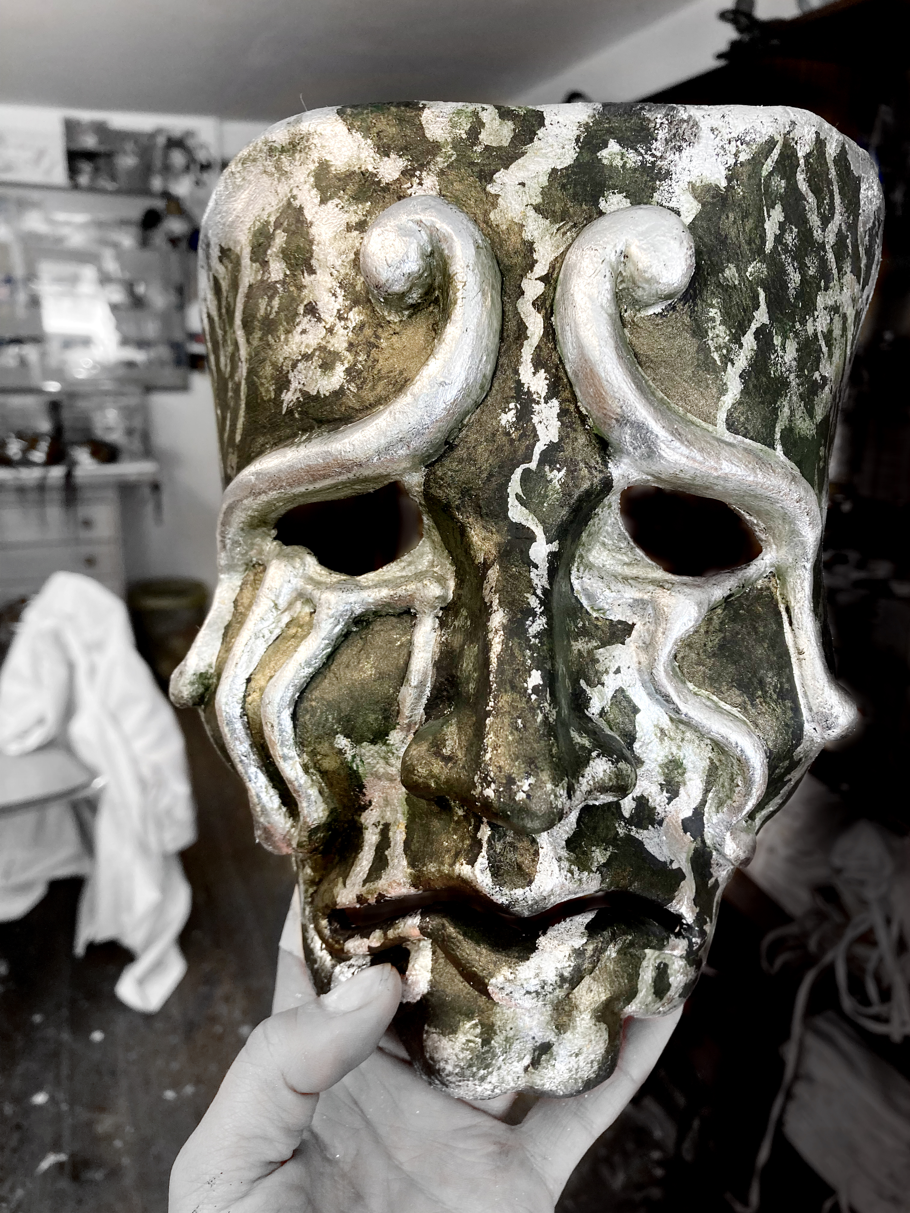 Moldy Stone, silver leaf decoration for Tragicomica. ©cutterfly, venice 2025