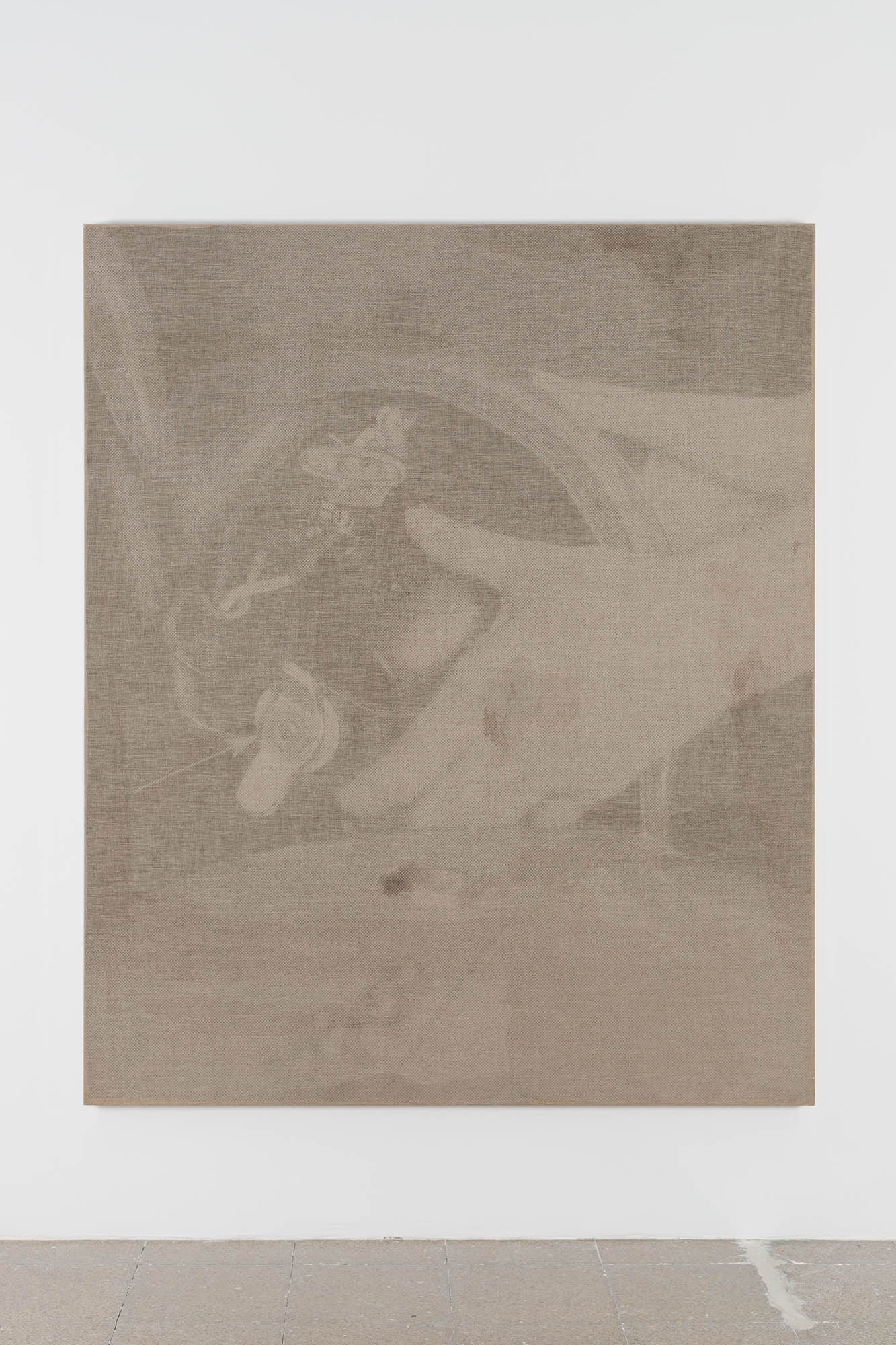 Bare Hands nº554 (Scheinwerfereinstellung), 2022. Ink and water on raw linen superimposed with inkjet print on canvas. 195 x 163 cm.