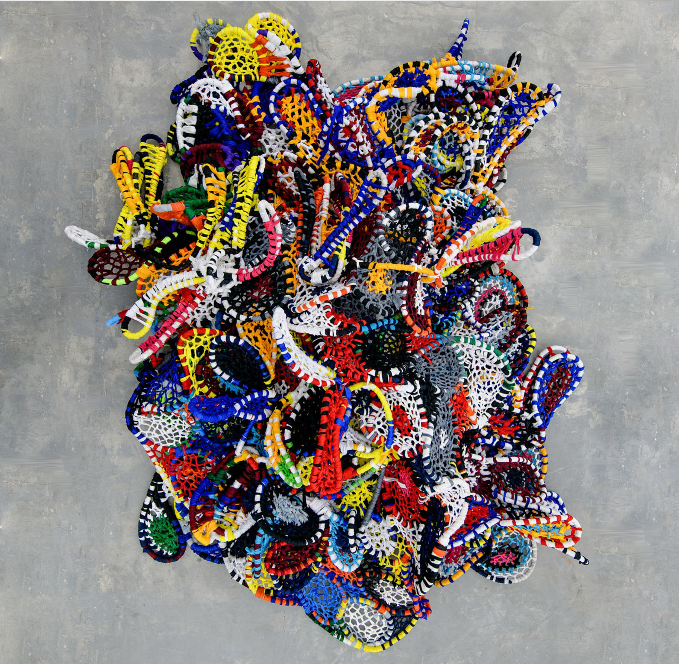 Invisible Painting (Woven Deconstructed Basahan Retaso Rug Category): Corals, 2020 Acrylic emulsion on woven deconstructed retaso rugs 200 cm (variable; can be reconfigured to the exhibition space) — USD 21,000