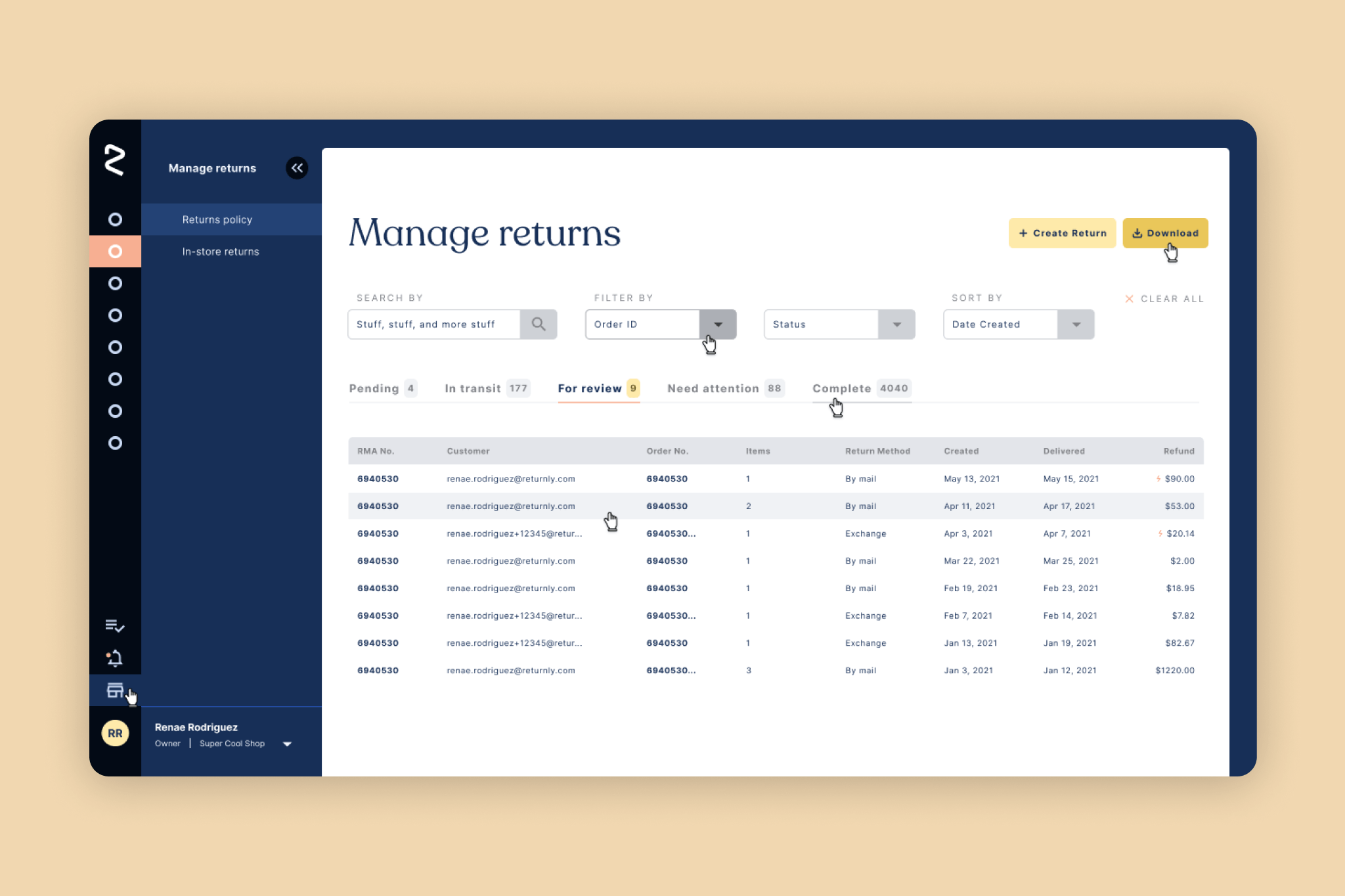 Exploration Three Manage Returns