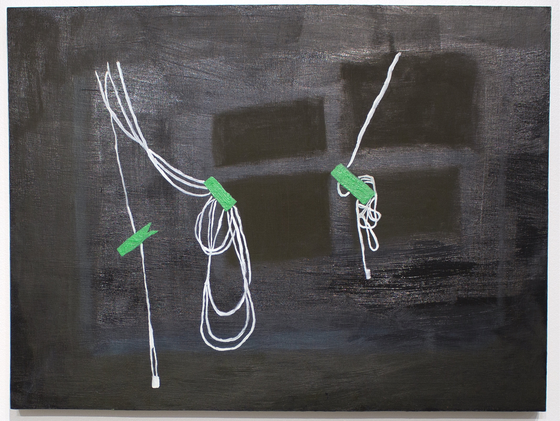 Cords Hanging, 2021, oil paint and acrylic on wood panel, 16 x 24 in. 