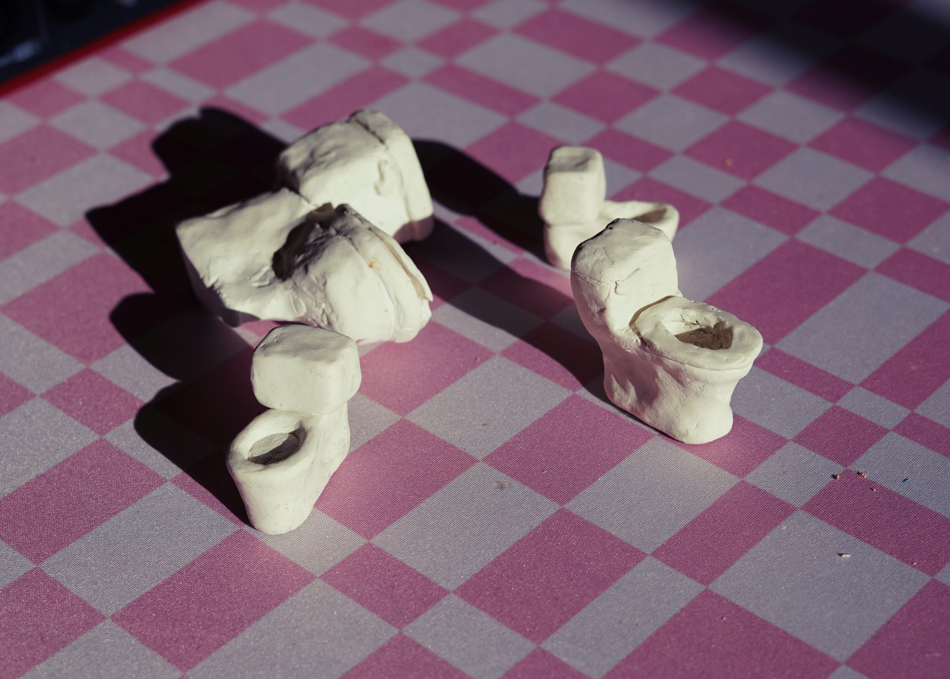 Toilet Sketch (1-4), 2018-19. Polymer clay. Photo by Alexis L. Silva.