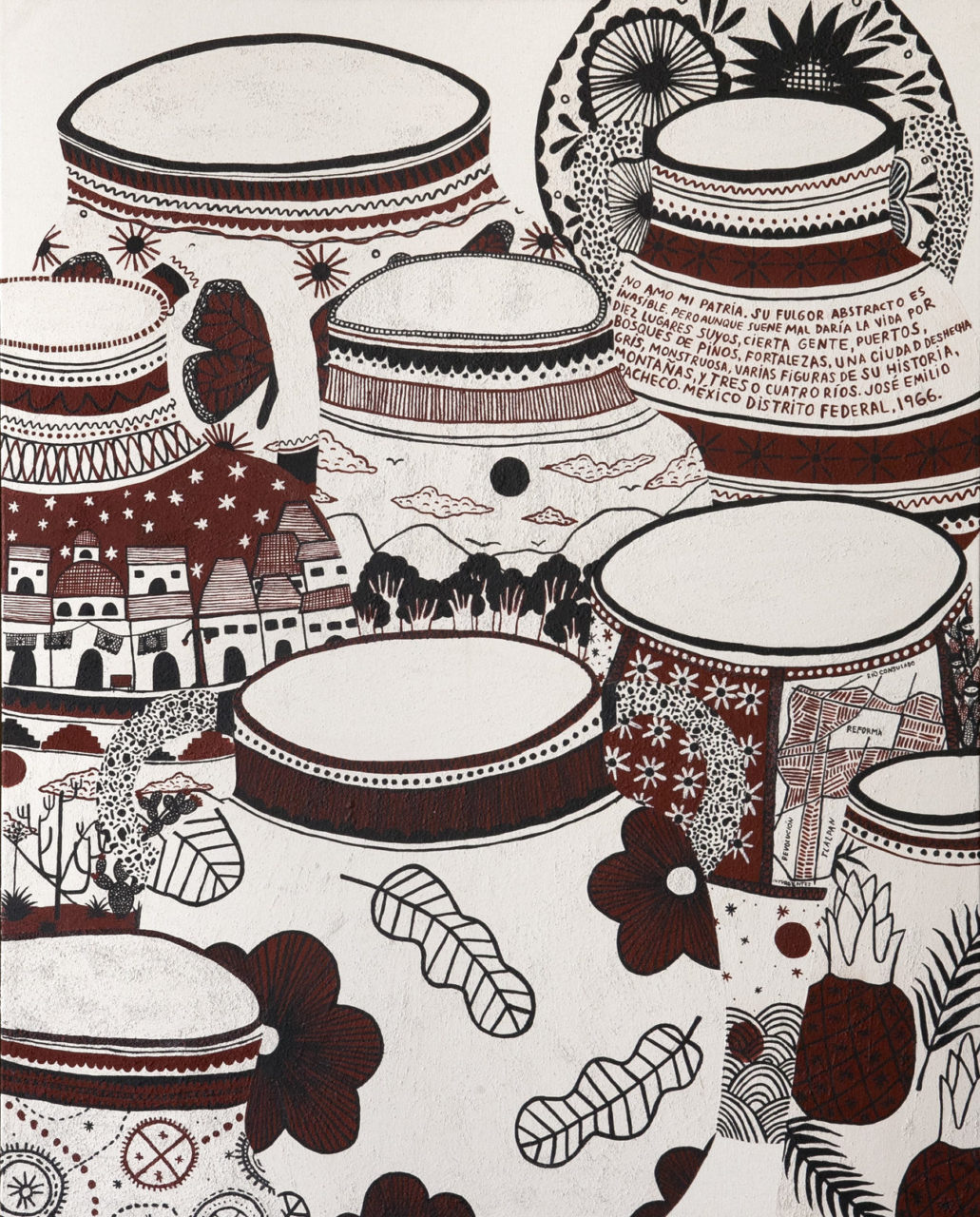 "Alta Traición", clay slip and vinyl paint on canvas, 32"x 40". 2017